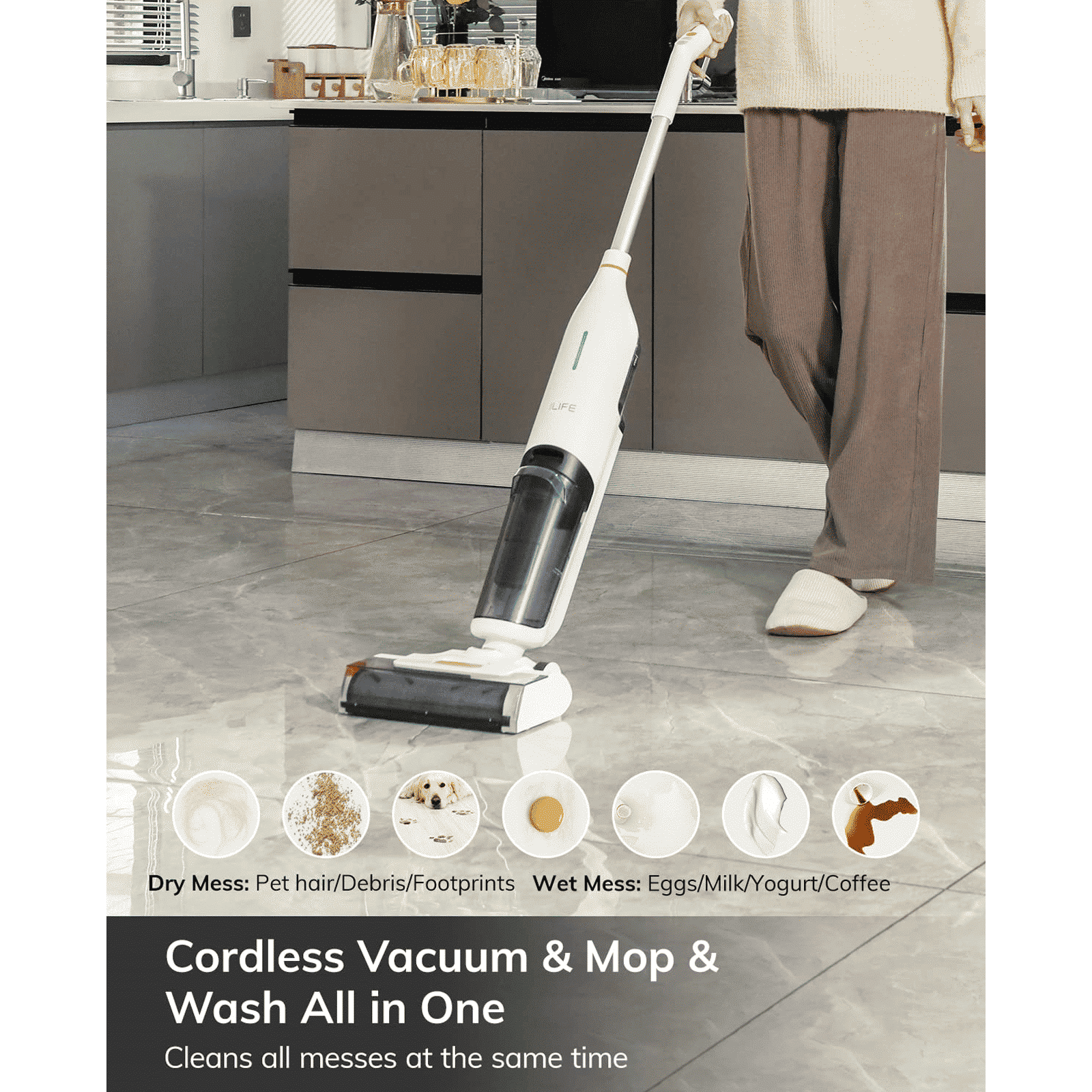 ILIFE W90 150W Cordless Wet & Dry Vacuum Cleaner with Smart Voice & Light Reminder (3-in-1 Cleaning System, White)_5