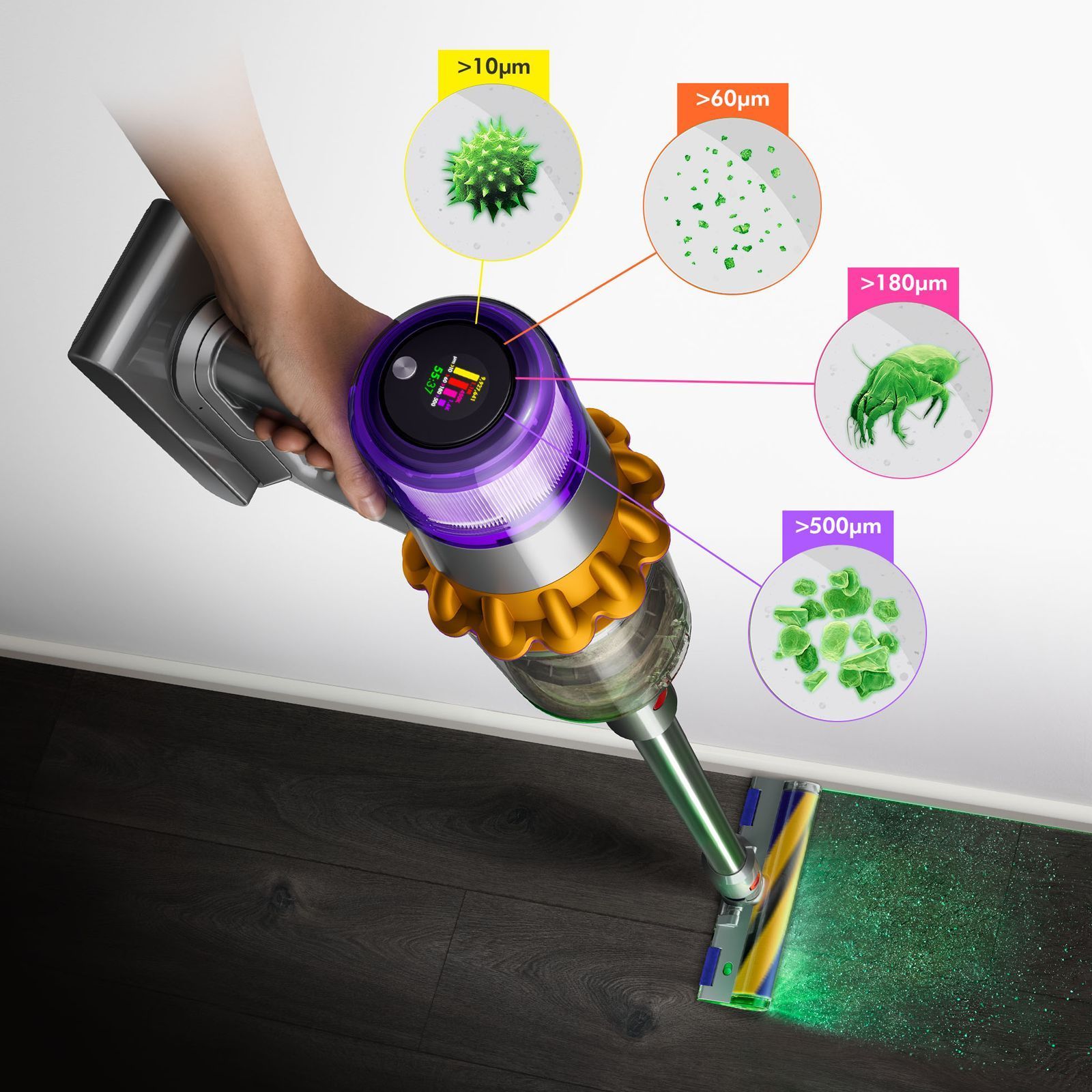 dyson V15 Detect 240W Cordless Dry Vacuum Cleaner with Anti-tangle Technology (LCD Screen, Yellow & Nickel)_4