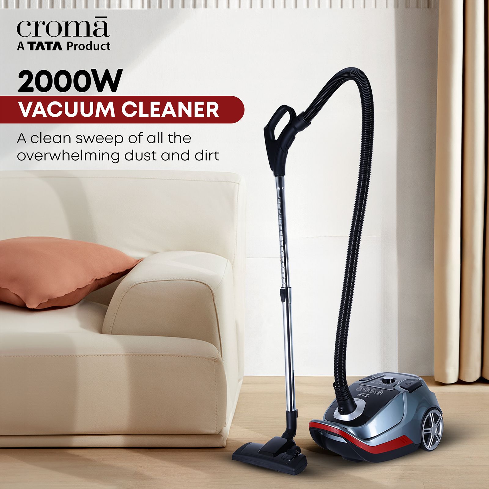 Croma 2000 W Dry Vacuum Cleaner with Hepa Filter (Bagged Dust Collection, Grey)_13