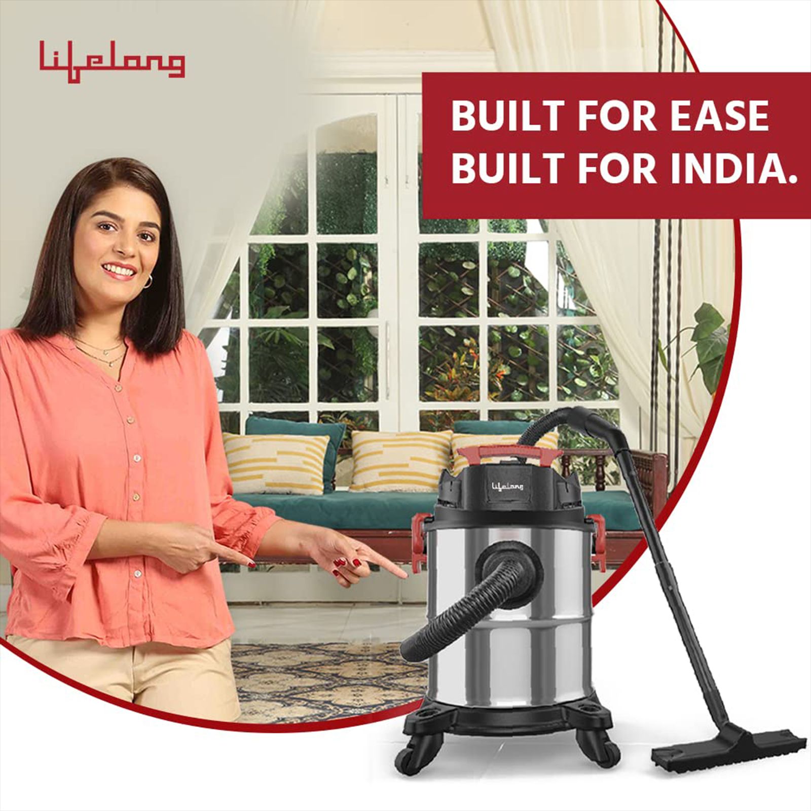 Lifelong Aspire ZX 1200W Wet & Dry Vacuum Cleaner with Blower Function (360 Degree Rotational Wheels, Red & Black)_7