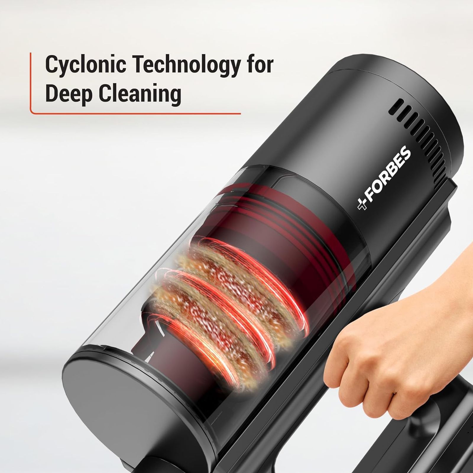EUREKA FORBES ZeroBend Z15 450W Cordless Dry Vacuum Cleaner with Cyclonic Technology (3-in-1 Motorised Floor Brush, Red & Dark Grey)_6