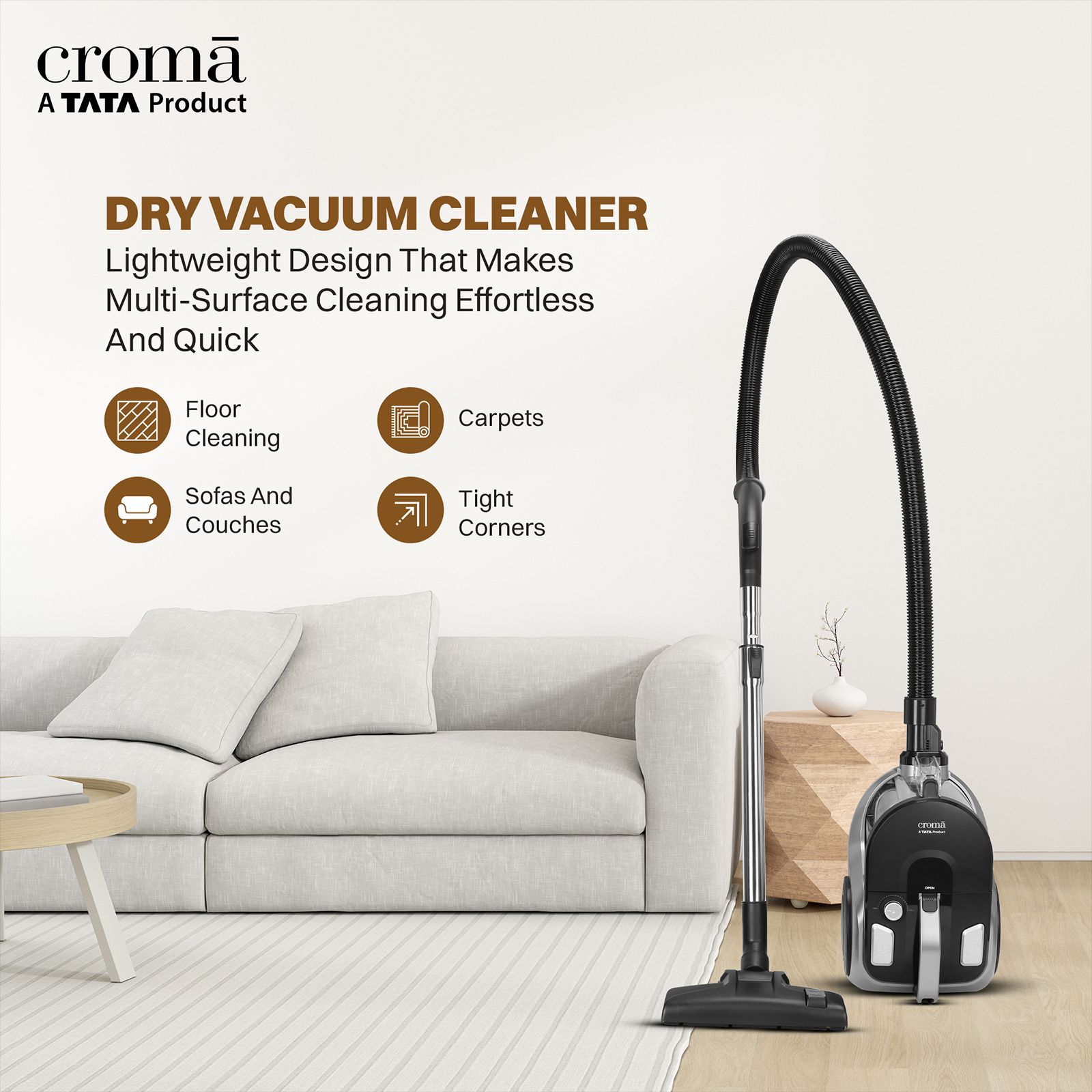 Croma 1600W Dry Vacuum Cleaner with AutoCord Winder (2025 model,High Efficiency Cyclone System, Grey)_6