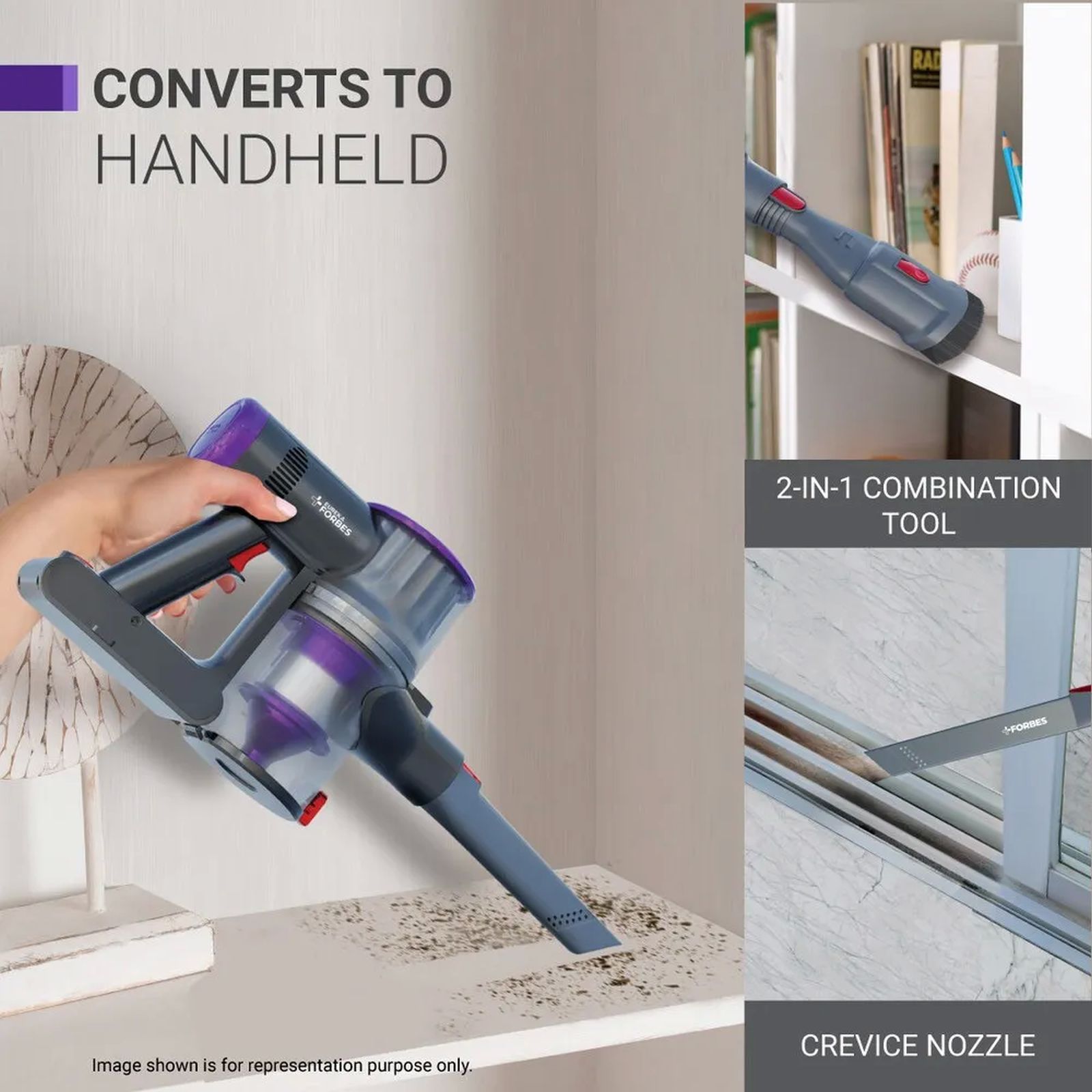 EUREKA FORBES Kordfree K22 220W Cordless Dry Vacuum Cleaner with Powerful Cyclonic Technology (50 Minutes Runtime, Purple) EUREKA FORBES Kordfree K22 220W Cordless Dry Vacuum Cleaner with Powerful Cyclonic Technology (50 Minutes Runtime, Purple)_5