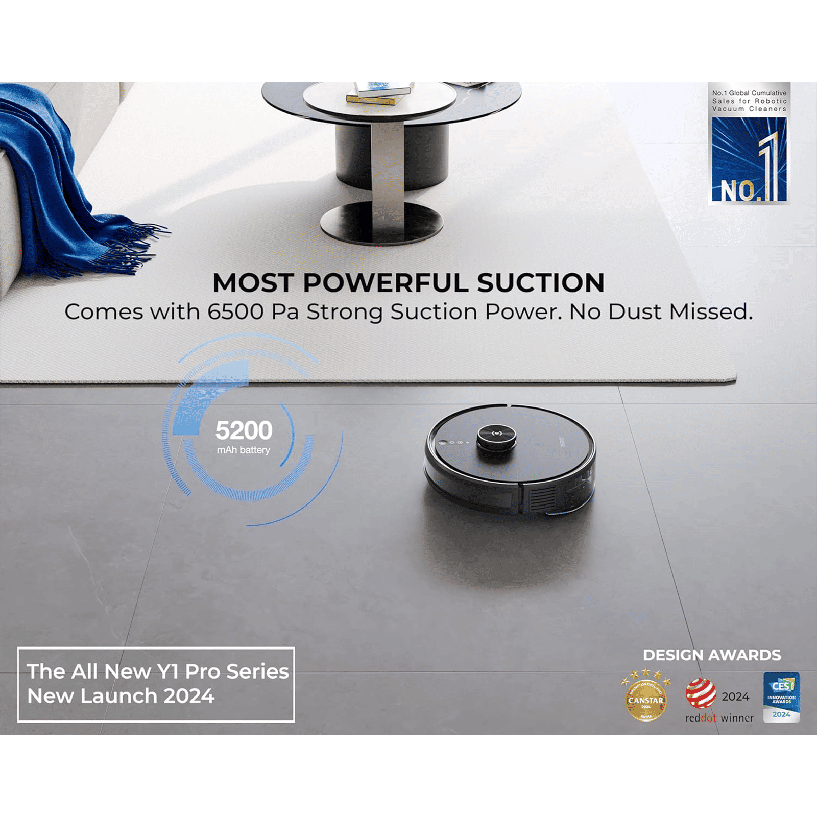 ECOVACS Deebot Y1 Pro Robotic Vacuum Cleaner & Mop with Wi-Fi Connectivity (5200 mAh Battery, Black)_6