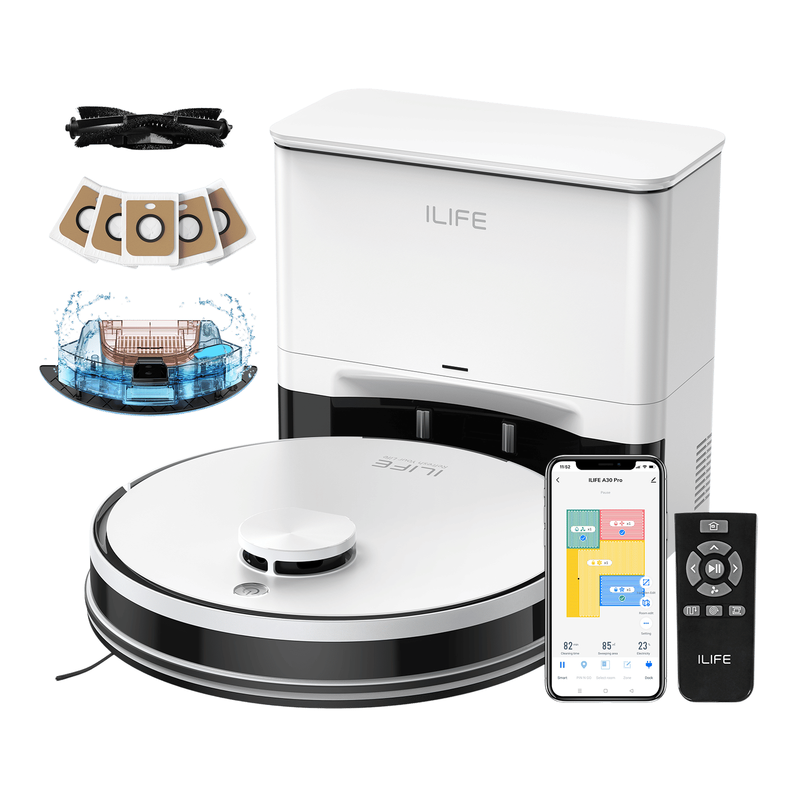 ILIFE A30 Pro Robotic Vacuum Cleaner & Mop with Self-Empty Station (Alexa & Google Assistant, White) ILIFE A30 Pro Robotic Vacuum Cleaner & Mop with Self-Empty Station (Alexa & Google Assistant, White)_1