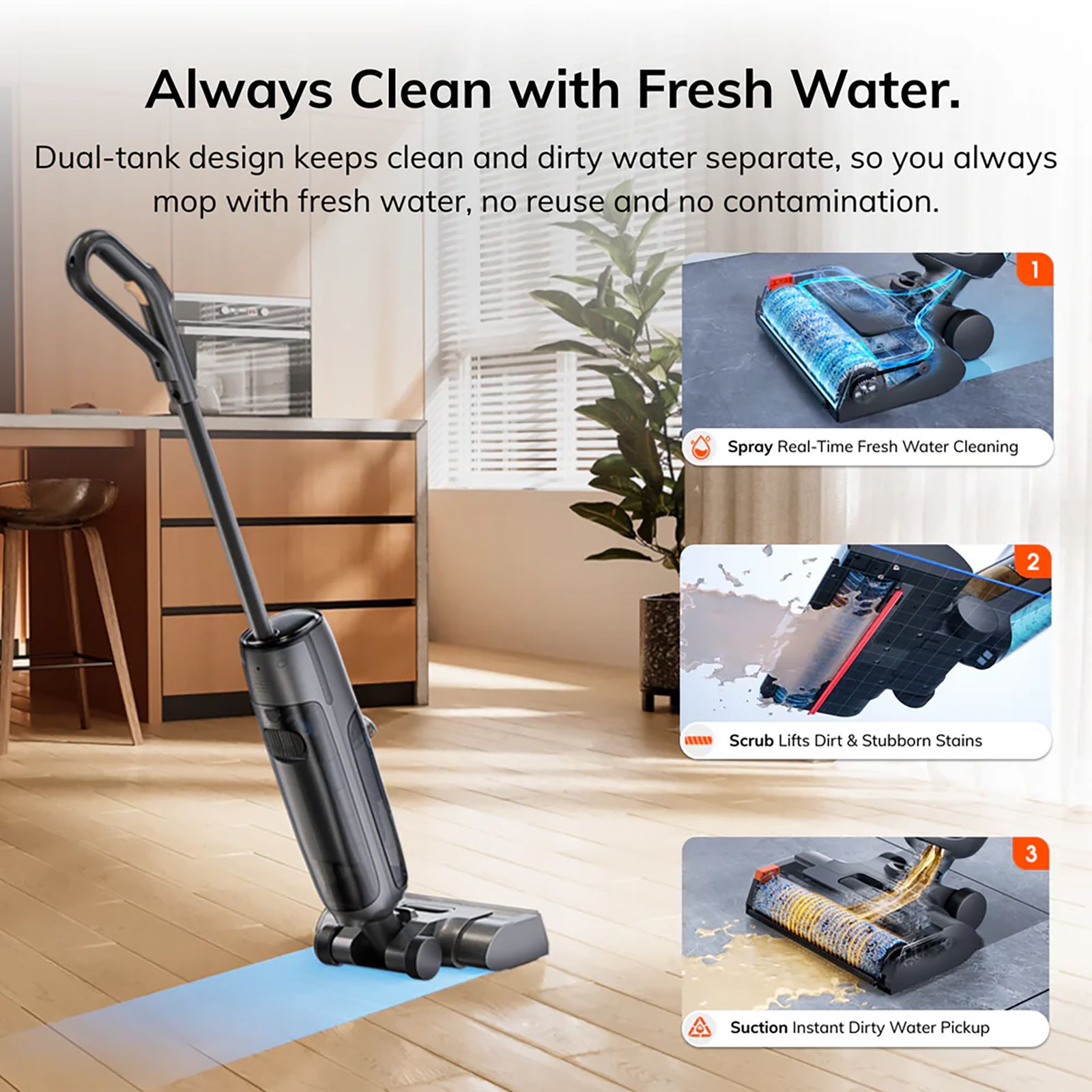 ILIFE W90 Pro 150W Cordless Wet & Dry Vacuum Cleaner with One Click Self Cleaning (LED Display, Gray) ILIFE W90 Pro 150W Cordless Wet & Dry Vacuum Cleaner with One Click Self Cleaning (LED Display, Gray)_3
