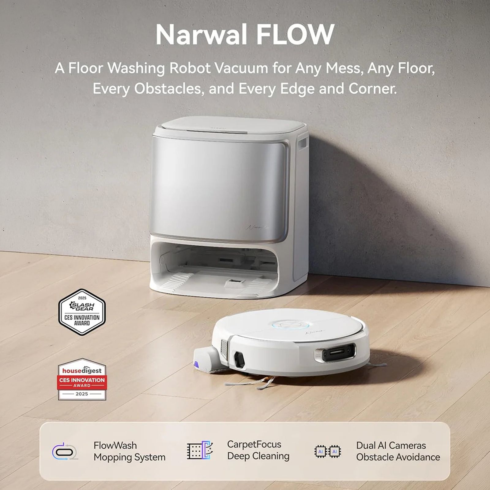 NARWAL Flow Robotic Vacuum Cleaner & Mop with TwinAI Dodge Obstacle Avoidance (Zero-Tangling Roller Brush, Galaxy Silver) NARWAL Flow Robotic Vacuum Cleaner & Mop with TwinAI Dodge Obstacle Avoidance (Zero-Tangling Roller Brush, Galaxy Silver)_9