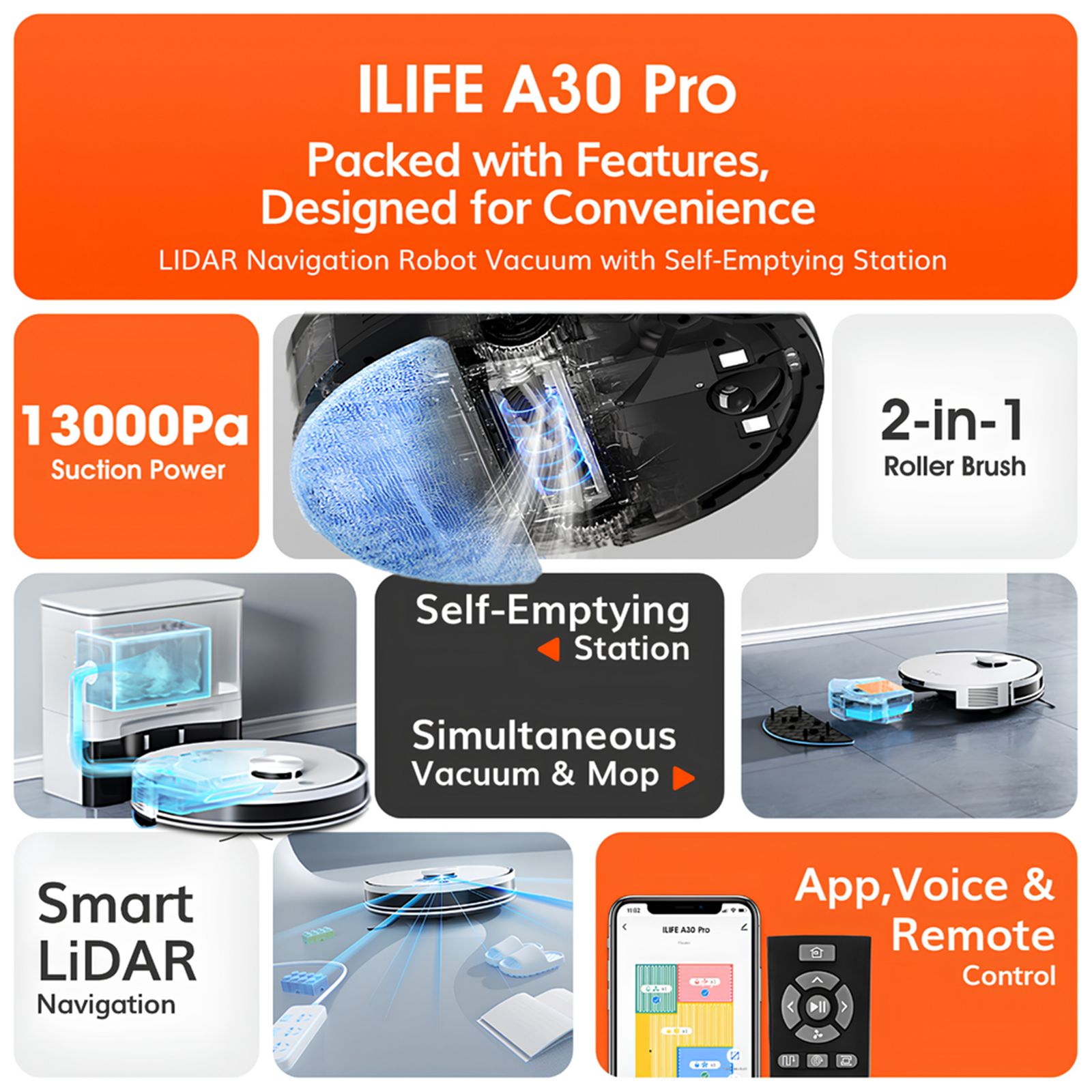 ILIFE A30 Pro Robotic Vacuum Cleaner & Mop with Self-Emptying Station (LiDAR Navigation Technology, White) ILIFE A30 Pro Robotic Vacuum Cleaner & Mop with Self-Emptying Station (LiDAR Navigation Technology, White)_11
