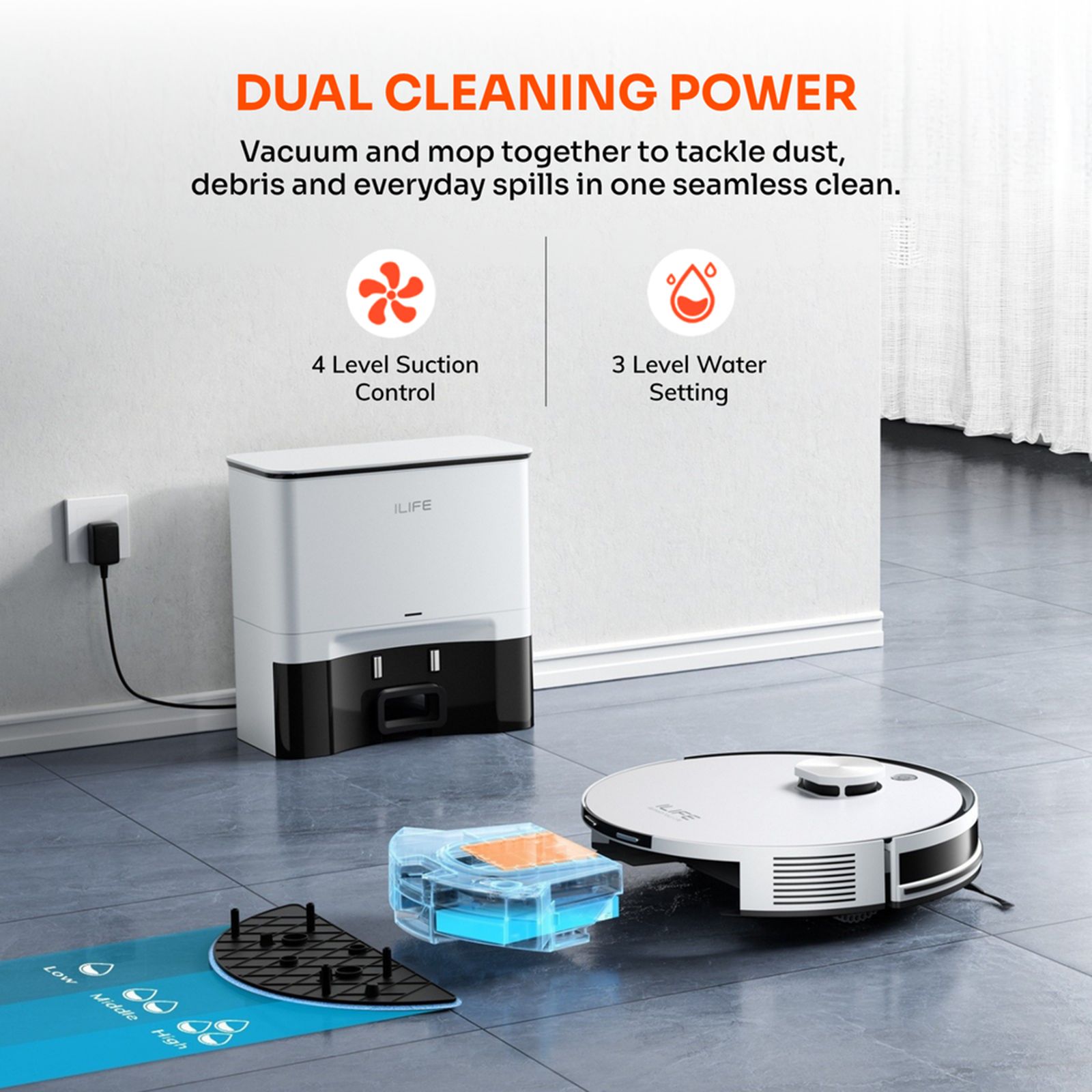 ILIFE A30 Pro Robotic Vacuum Cleaner & Mop with Self-Emptying Station (LiDAR Navigation Technology, White) ILIFE A30 Pro Robotic Vacuum Cleaner & Mop with Self-Emptying Station (LiDAR Navigation Technology, White)_2