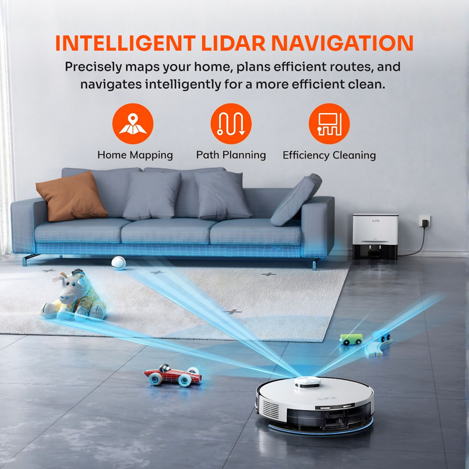 ILIFE A30 Pro Robotic Vacuum Cleaner & Mop with Self-Emptying Station (LiDAR Navigation Technology, White) ILIFE A30 Pro Robotic Vacuum Cleaner & Mop with Self-Emptying Station (LiDAR Navigation Technology, White)_8