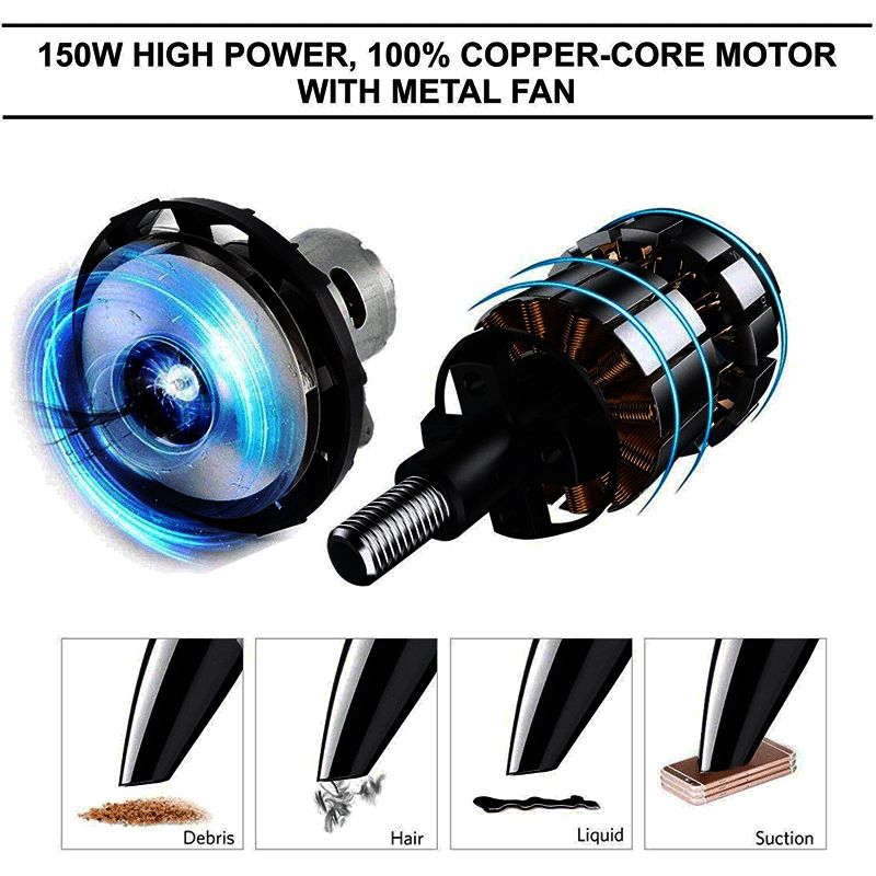 BERGMANN Stunner 150W Car Vacuum Cleaner with Copper Motor (Power On Indicator, Black)_5