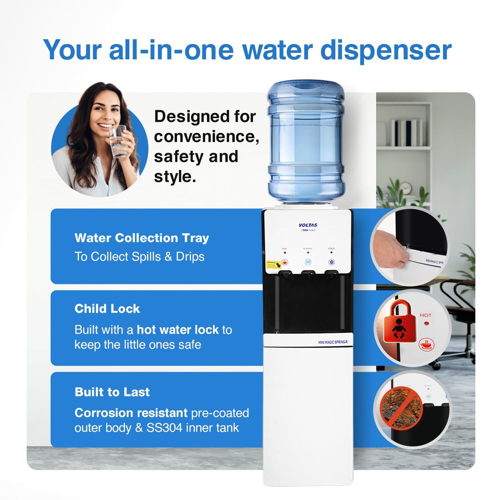 VOLTAS Minimagic Spring RV Plus Hot, Cold & Normal Top Load Water Dispenser with Cooling Cabinet (Black and White) VOLTAS Minimagic Spring RV Plus Hot, Cold & Normal Top Load Water Dispenser with Cooling Cabinet (Black and White)_13