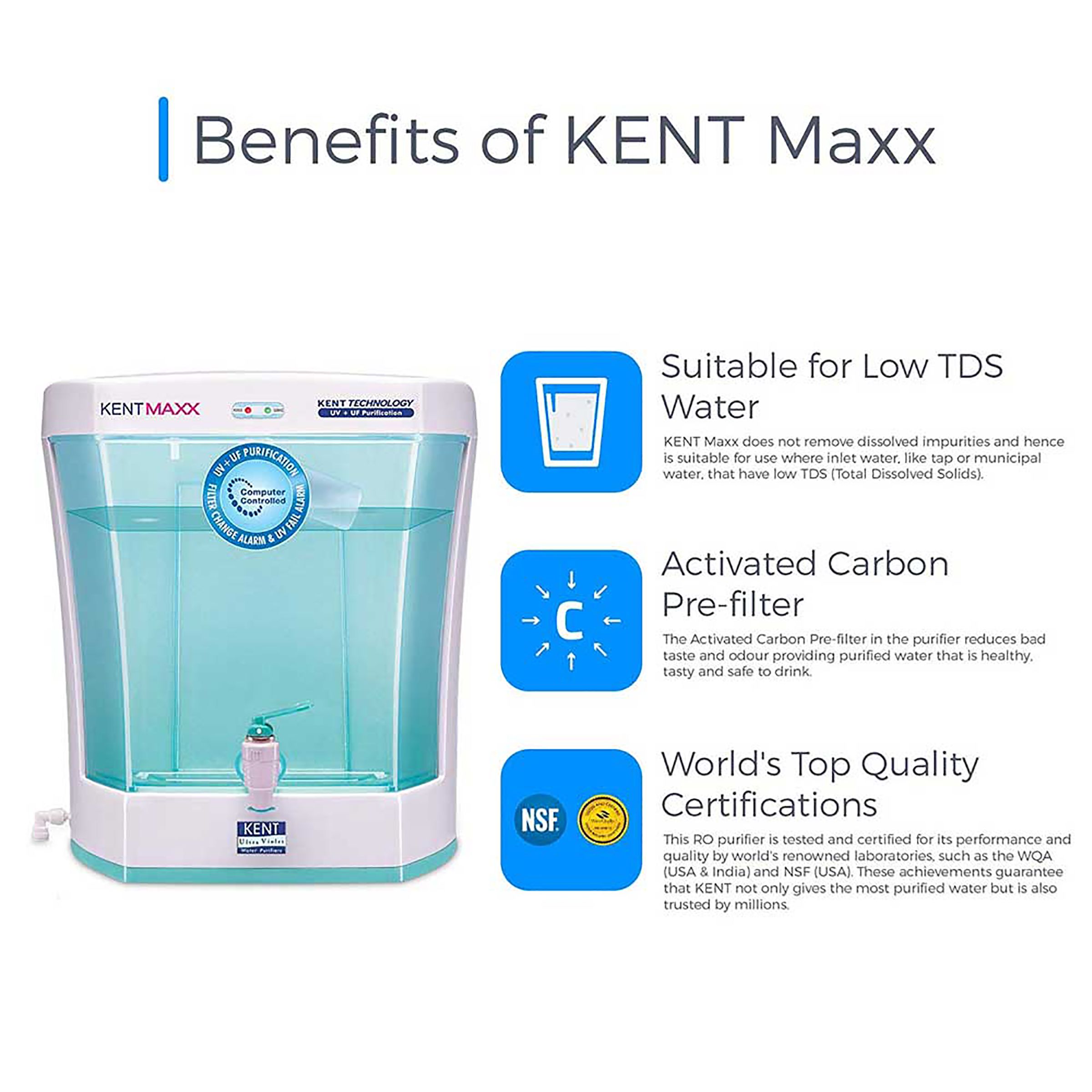 KENT Maxx 7L UV + UF Water Purifier with Double Purification Process (White & Blue) KENT Maxx 7L UV + UF Water Purifier with Double Purification Process (White & Blue)_12