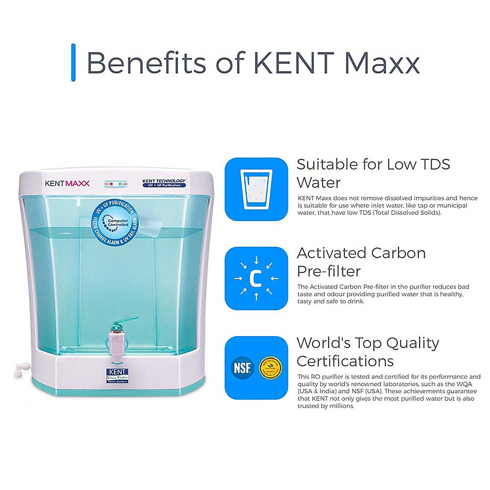 KENT Maxx 7L UV + UF Water Purifier with Double Purification Process (White & Blue) KENT Maxx 7L UV + UF Water Purifier with Double Purification Process (White & Blue)_8