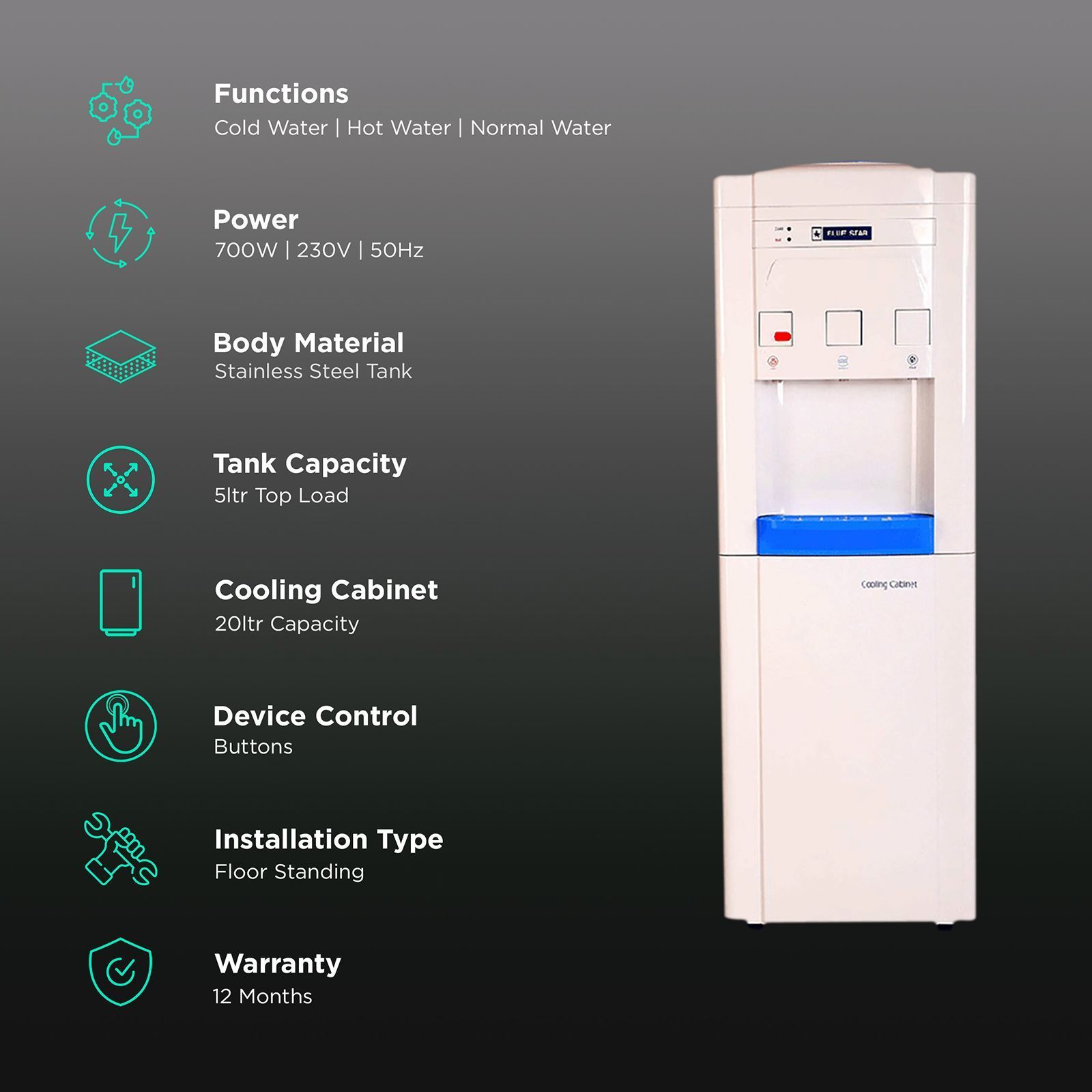 Blue Star GA Series Hot, Cold & Normal Top Load Water Dispenser with Cooling Cabinet (White) Blue Star GA Series Hot, Cold & Normal Top Load Water Dispenser with Cooling Cabinet (White)_3