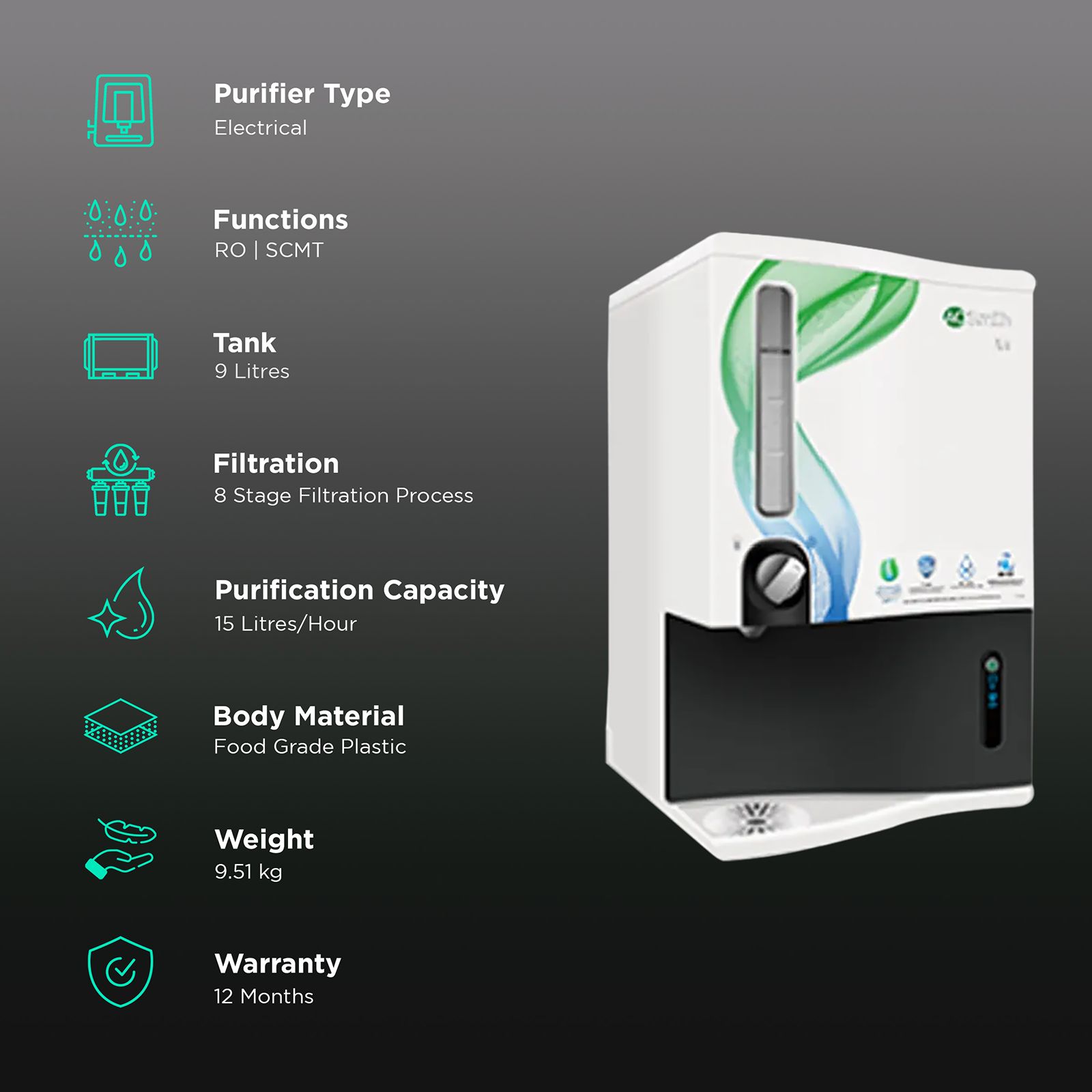 AO Smith X8 9L RO+SCMT Water Purifier with Auto Flush Indicator (White) AO Smith X8 9L RO+SCMT Water Purifier with Auto Flush Indicator (White)_3