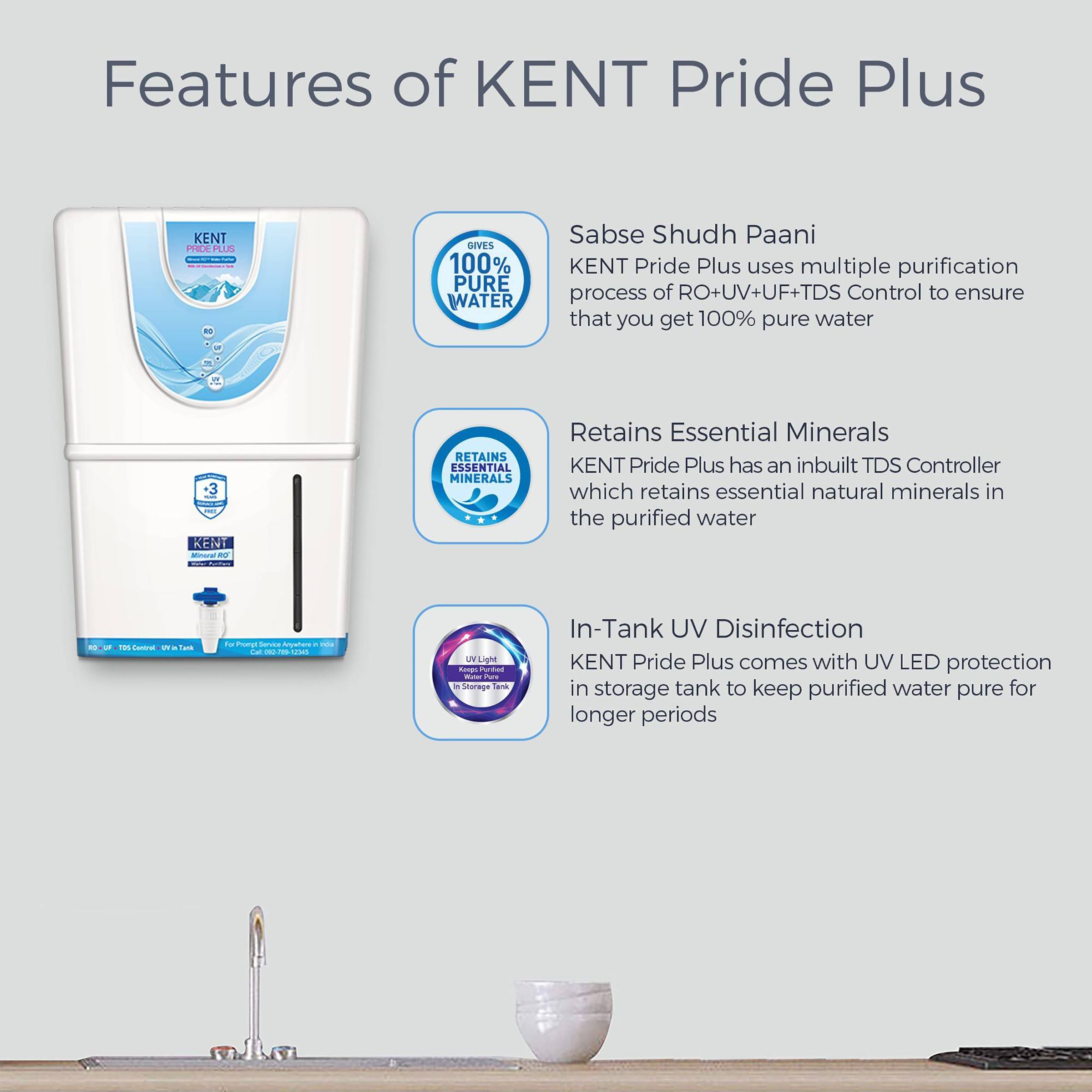 KENT Pride Plus 8L RO + UF + UV-in-tank + TDS Water Purifier with Multiple Purification Process (White) KENT Pride Plus 8L RO + UF + UV-in-tank + TDS Water Purifier with Multiple Purification Process (White)_7
