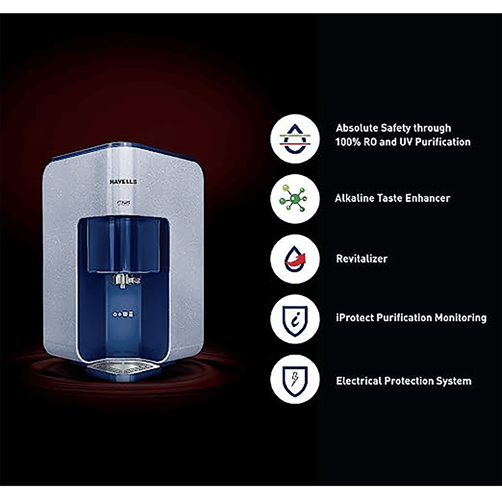 HAVELLS Max Alkaline 7L RO + UV Water Purifier with 8 Stage Purification (Sparkling White/Blue)_13