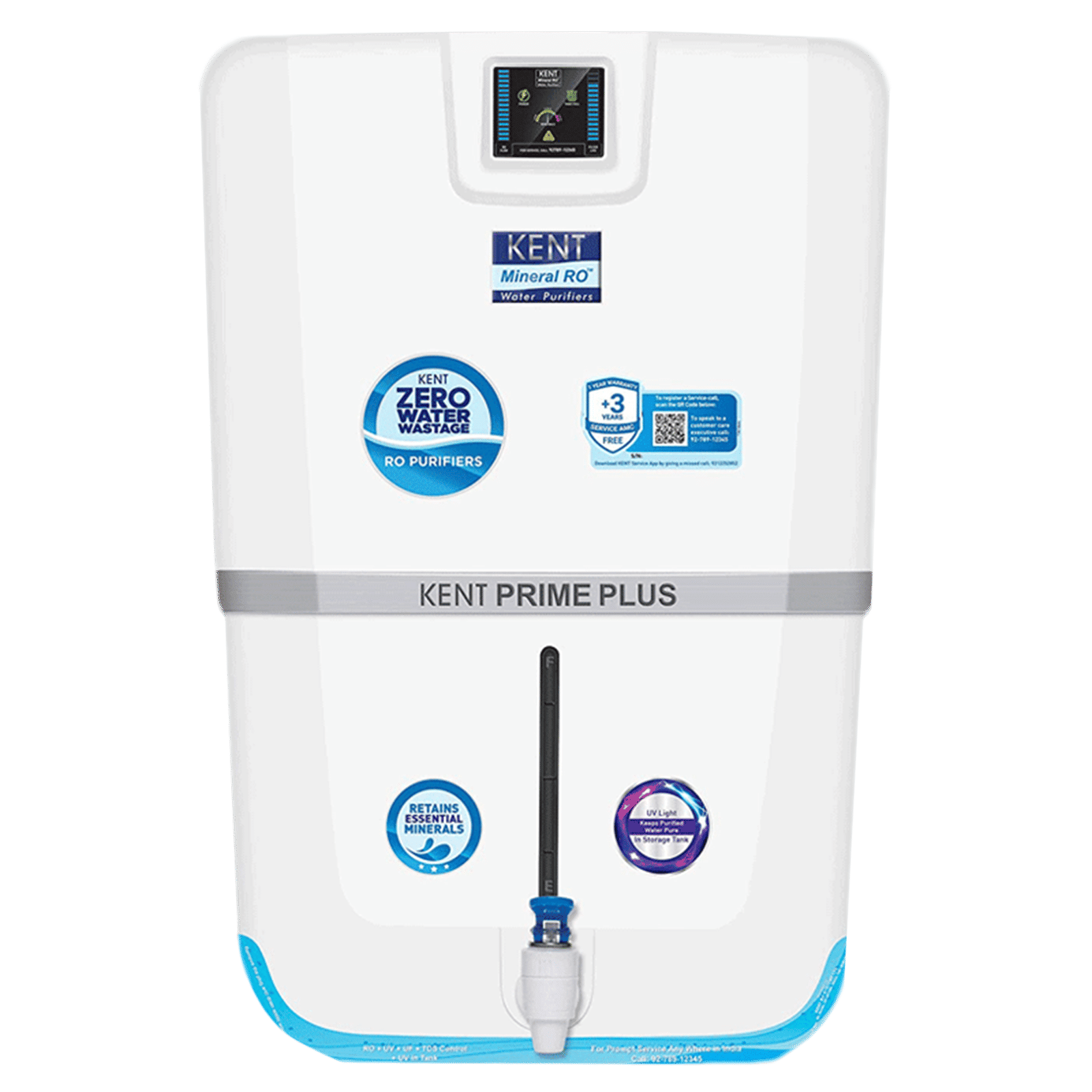 KENT Prime Plus 9L RO + UV + UF + UV-in-tank + TDS Water Purifier with Digital Purity Display and Zero Water Wastage (White) KENT Prime Plus 9L RO + UV + UF + UV-in-tank + TDS Water Purifier with Digital Purity Display and Zero Water Wastage (White)_1
