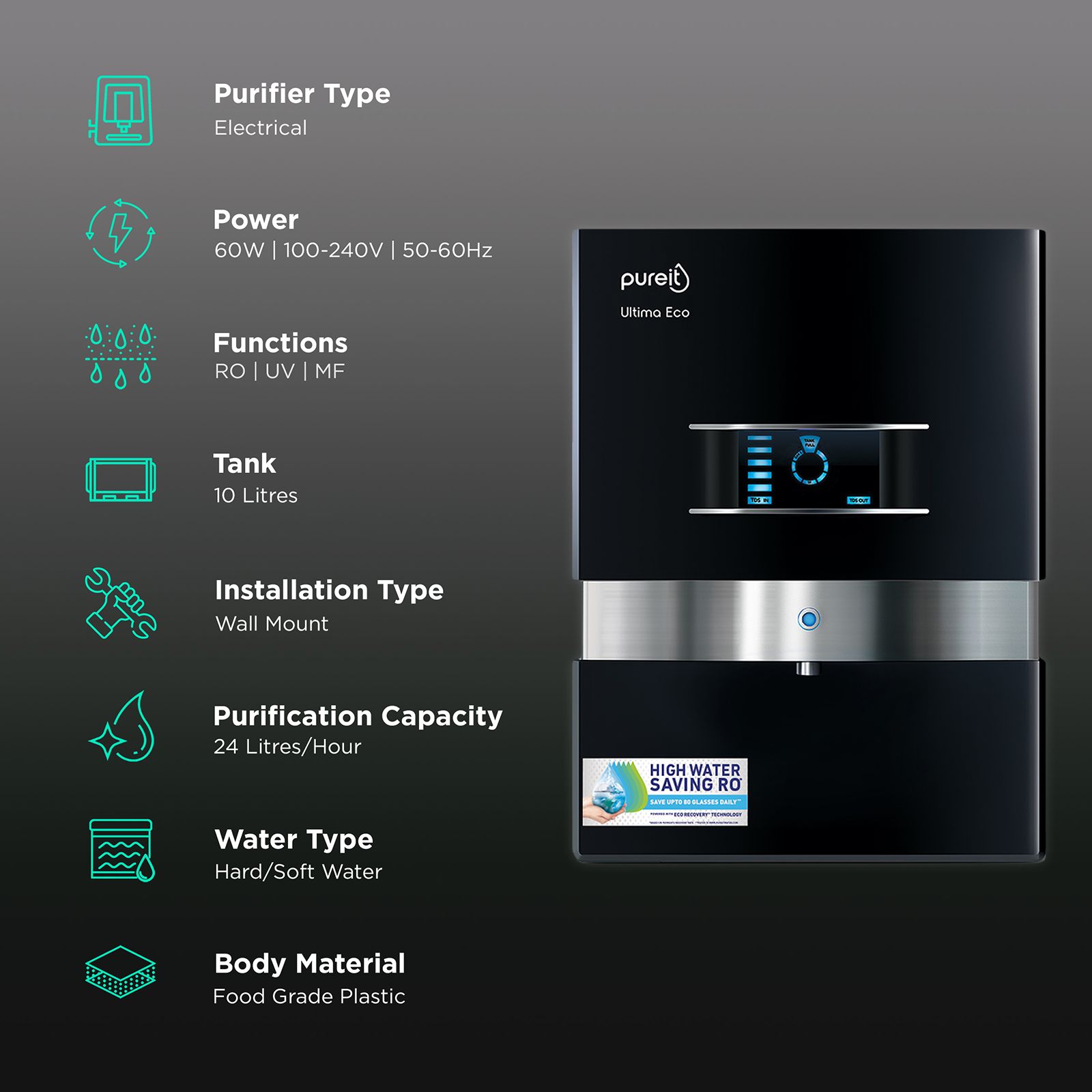 pureit Ultima Eco Mineral 10L RO + UV + MF + Special Mineral Cartridge Water Purifier with Digital Purity Display | Advanced 7 Stage Purification and Eco Recovery Tech (Black)_3