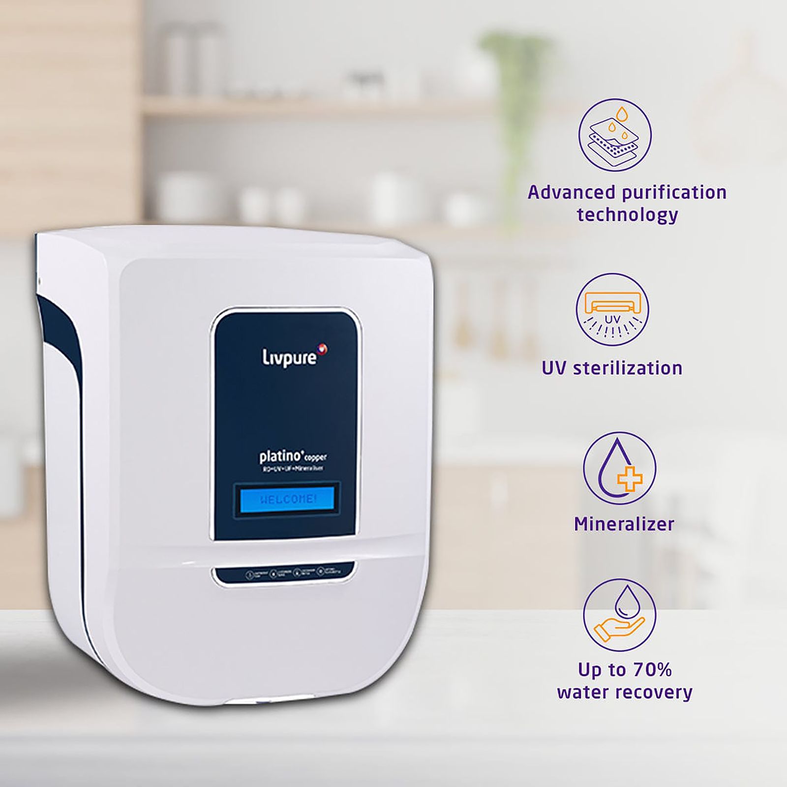 Livpure Platino Plus 8.5L RO + UV + UF + Mineraliser Water Purifier with 8 Stage Purification (White/Blue) Livpure Platino Plus 8.5L RO + UV + UF + Mineraliser Water Purifier with 8 Stage Purification (White/Blue)_9