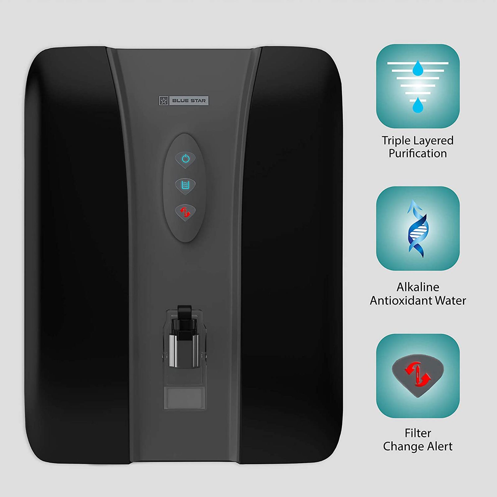 Blue Star Eleanor 8L RO + UV + UF + Alkaline Water Purifier with Triple Layered Protection (Black/Grey) Blue Star Eleanor 8L RO + UV + UF + Alkaline Water Purifier with Triple Layered Protection (Black/Grey)_6