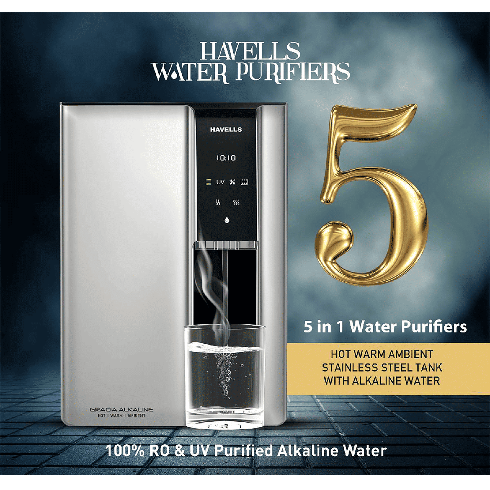 HAVELLS Gracia 7.5L RO + UV Hot & Cold Water Purifier with 8 Stage Purification (Silver/Black)_9