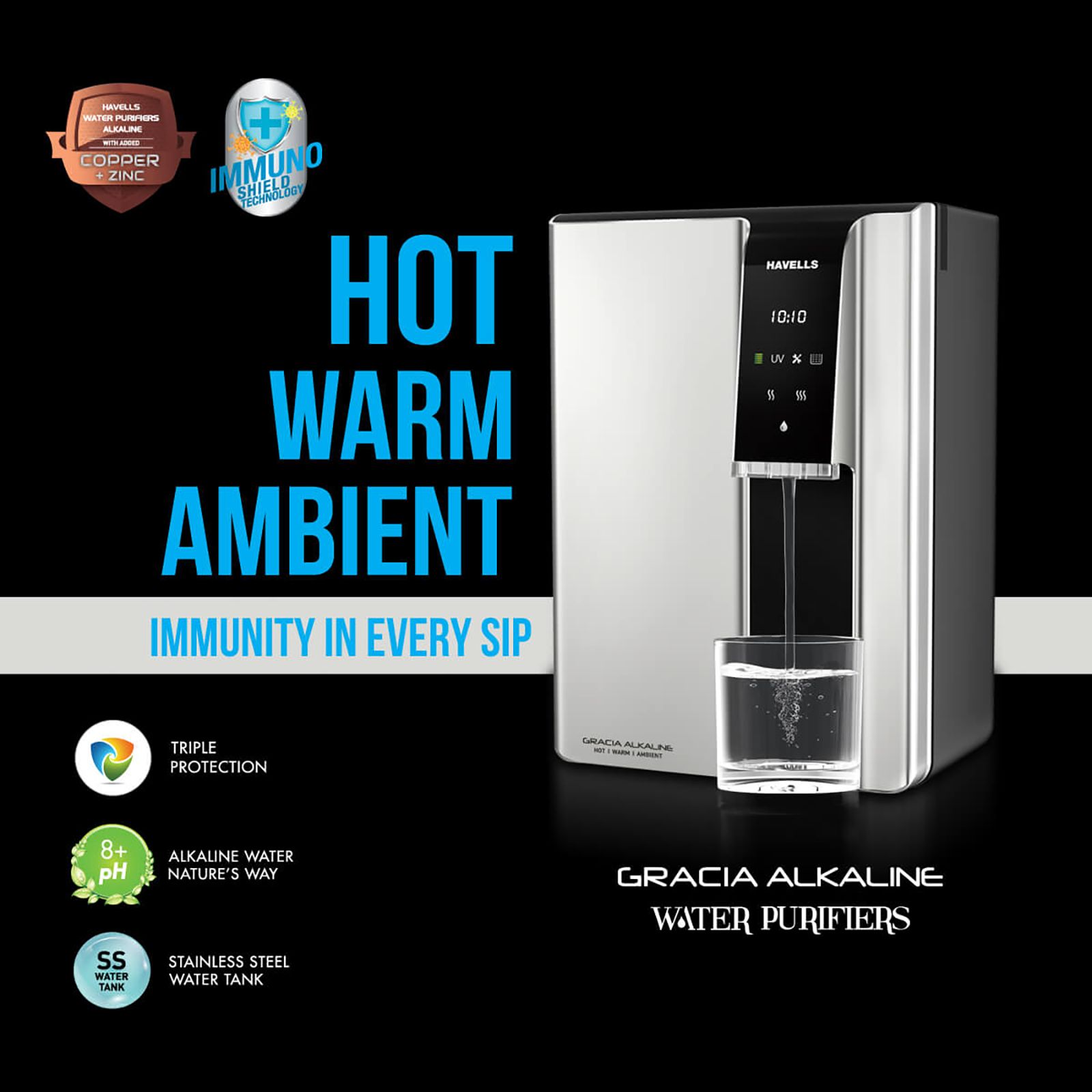 HAVELLS Gracia 7.5L RO + UV Hot & Cold Water Purifier with 8 Stage Purification (Silver/Black)_15
