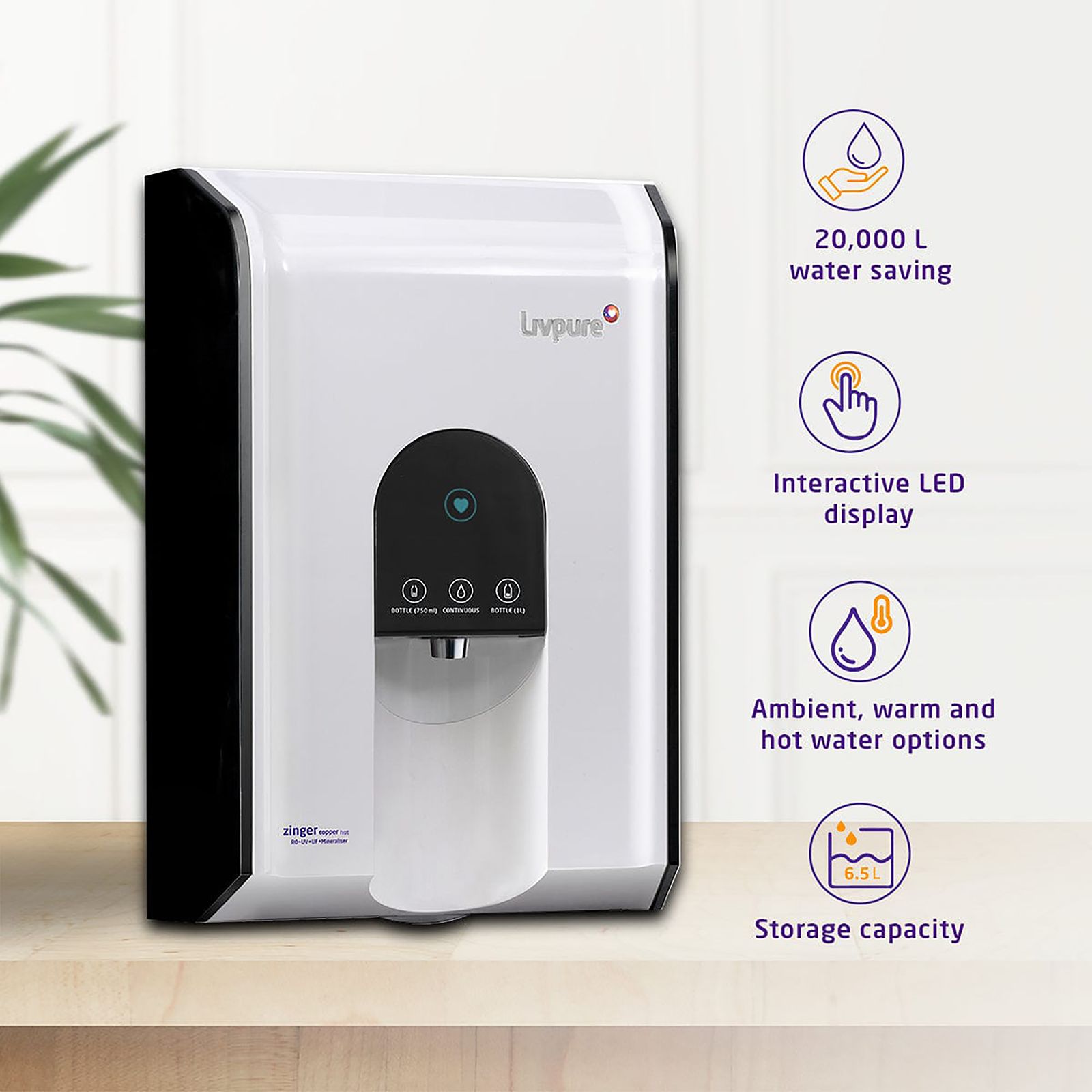 Livpure Zinger 6.5L RO + UV + UF + Mineraliser Hot & Cold Water Purifier with 6 Stage Purification (White) Livpure Zinger 6.5L RO + UV + UF + Mineraliser Hot & Cold Water Purifier with 6 Stage Purification (White)_16