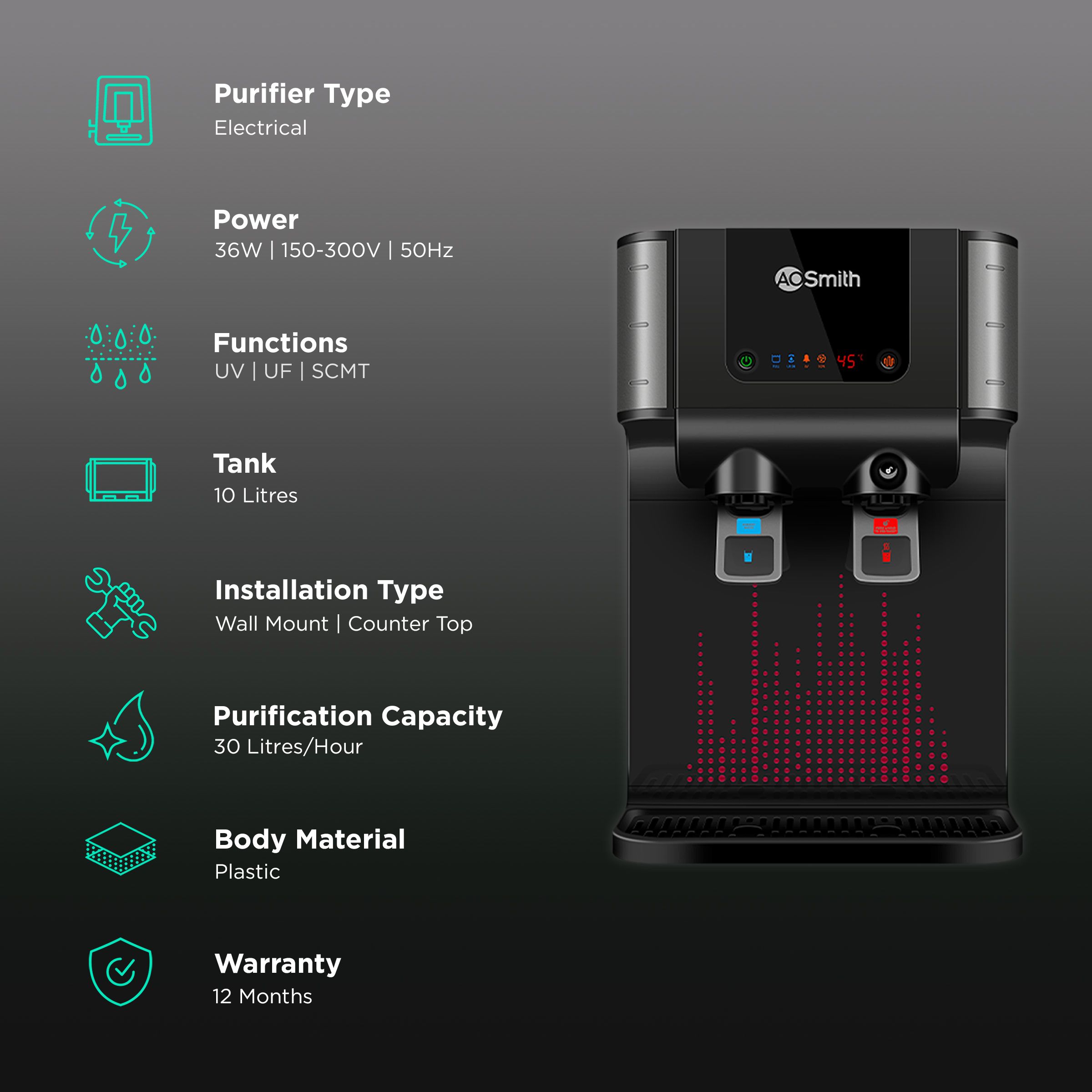 AO Smith Intelli Pro 10L UV + UF + SCMT Hot & Cold Water Purifier with 6 Stage Purification (Black) AO Smith Intelli Pro 10L UV + UF + SCMT Hot & Cold Water Purifier with 6 Stage Purification (Black)_3