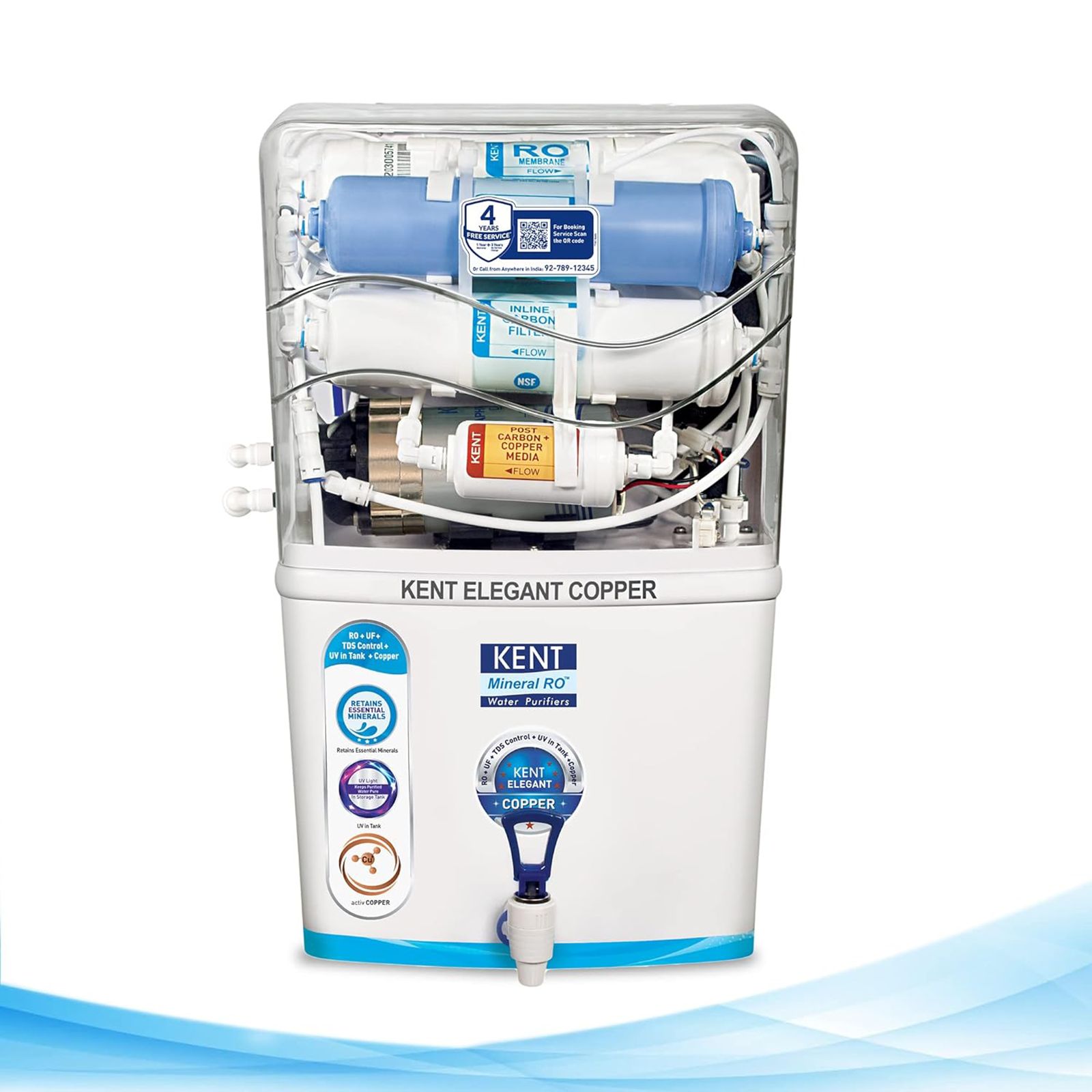KENT Elegant Copper 8L RO + UF + UV-in-tank + TDS + Copper Water Purifier with Overflow Protection (White)_5