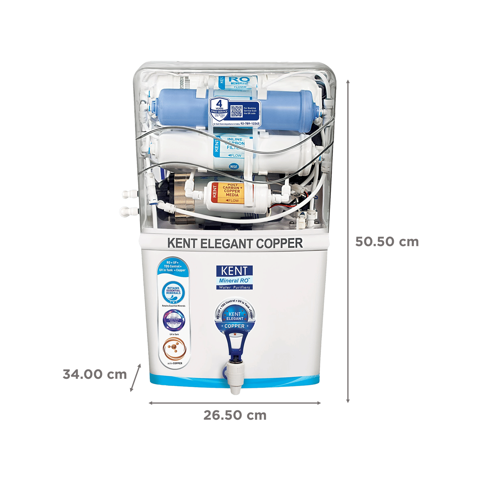 KENT Elegant Copper 8L RO + UF + UV-in-tank + TDS + Copper Water Purifier with Overflow Protection (White)_2
