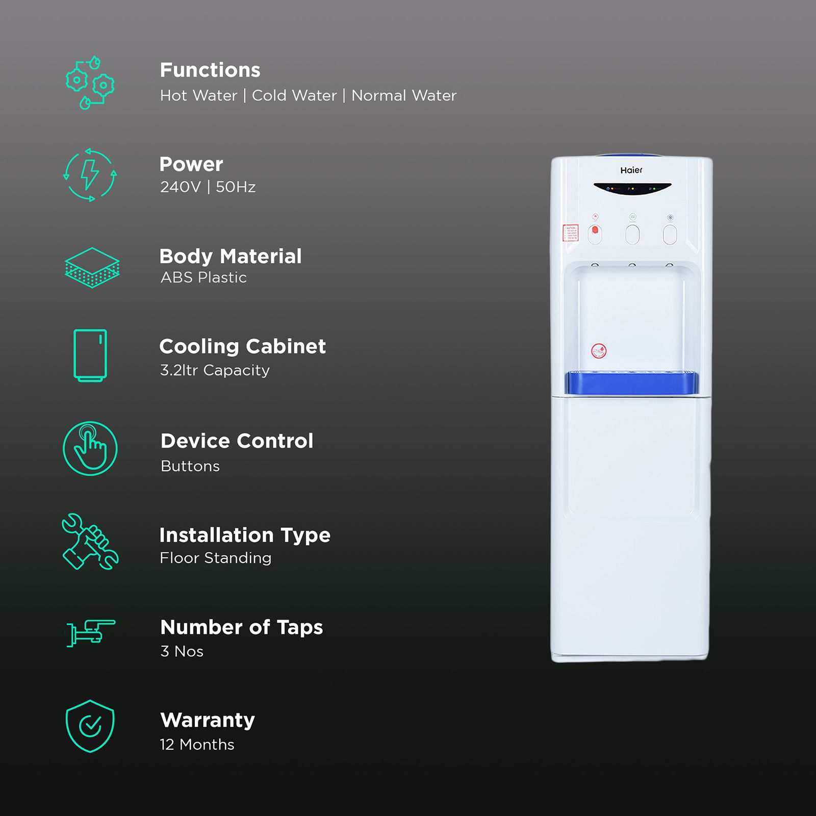 Haier HWD-3WFS Hot, Cold and Normal Top Load Water Dispenser with Water Collector Tray (White) Haier HWD-3WFS Hot, Cold and Normal Top Load Water Dispenser with Water Collector Tray (White)_3