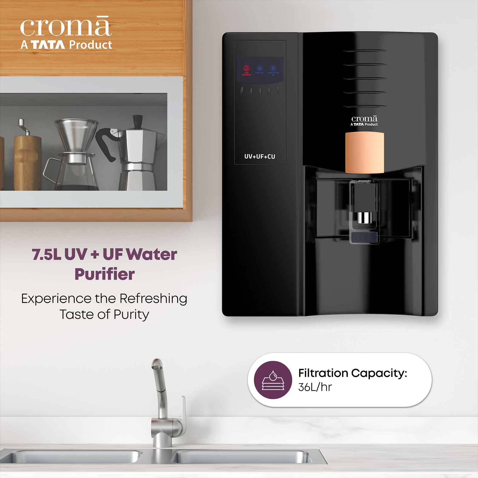 Croma 7.5L UV + UF Water Purifier with Advance Copper Technology (Black) Croma 7.5L UV + UF Water Purifier with Advance Copper Technology (Black)_4