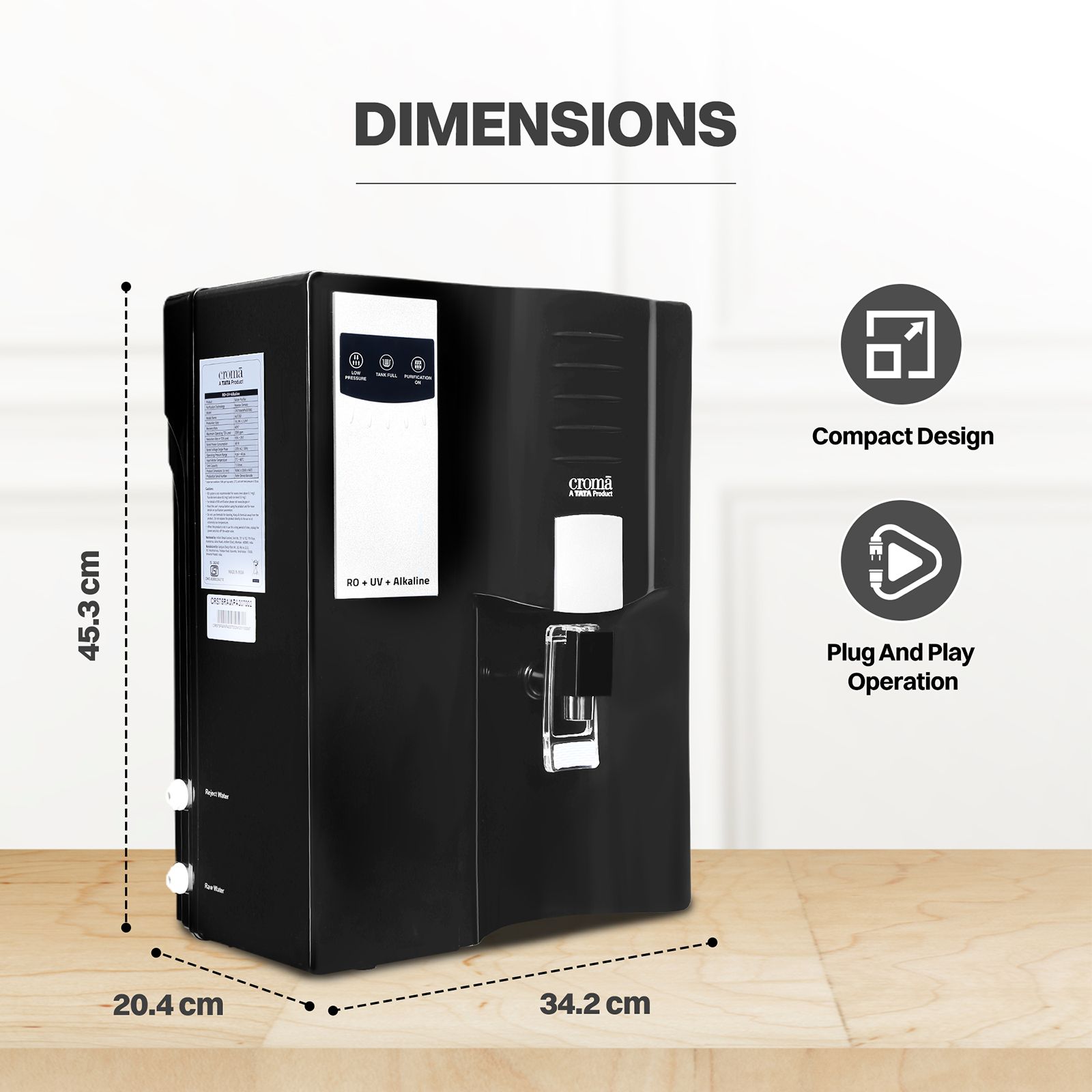 Croma 7.5L RO + UV + Alkaline Water Purifier with Reverse Osmosis Filtration (Black)_9