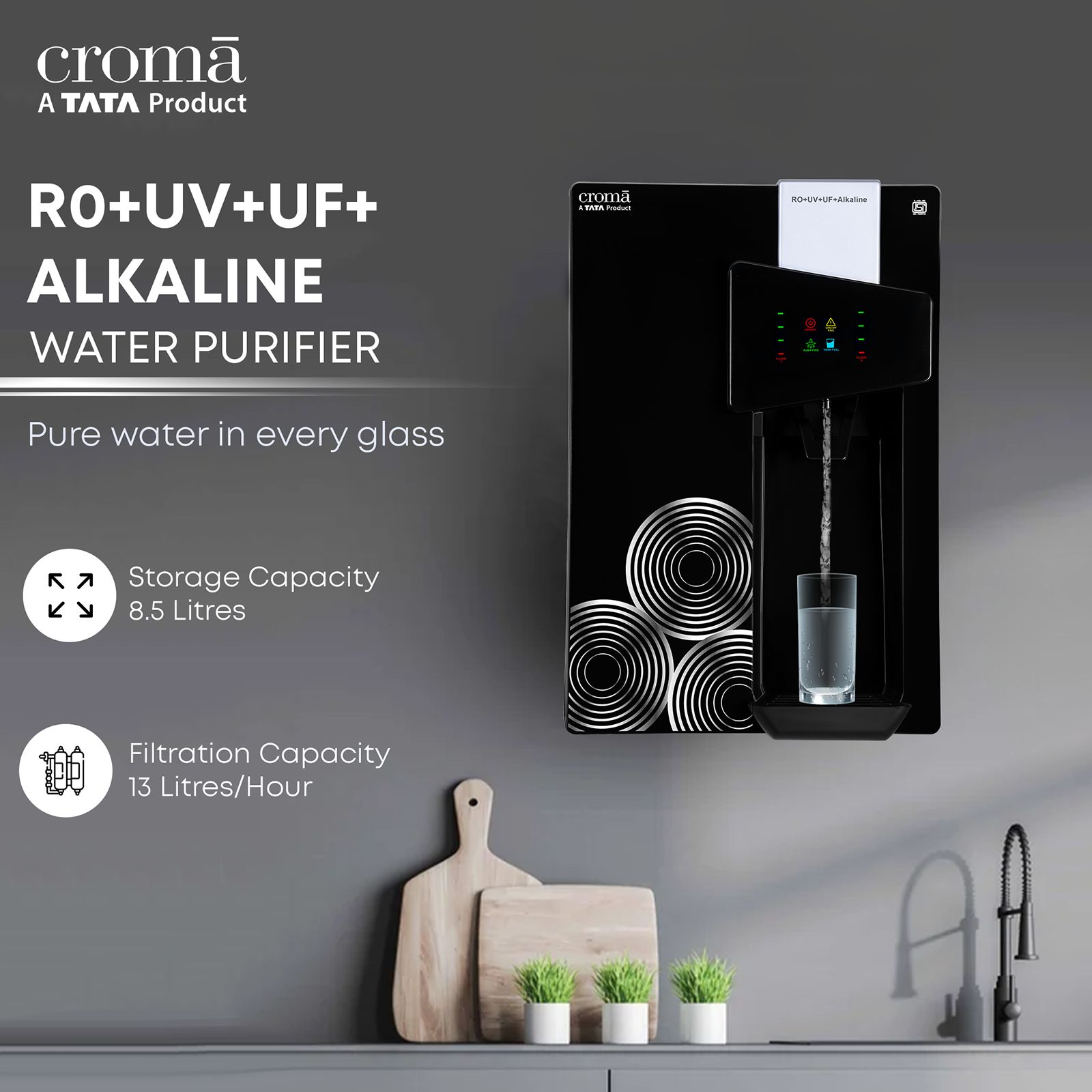 Croma 8.5L RO + UV + UF + Alkaline Water Purifier with Reverse Osmosis Filtration (Black) Croma 8.5L RO + UV + UF + Alkaline Water Purifier with Reverse Osmosis Filtration (Black)_10