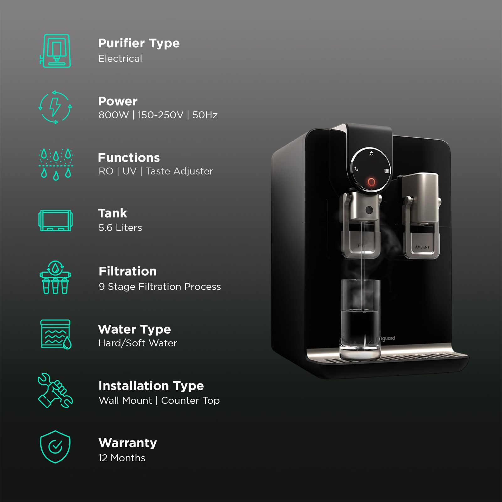 Aquaguard Blaze Insta 5.6L RO + UV + TA Hot & Ambient Water Purifier with Active Copper Technology (Black) Aquaguard Blaze Insta 5.6L RO + UV + TA Hot & Ambient Water Purifier with Active Copper Technology (Black)_3