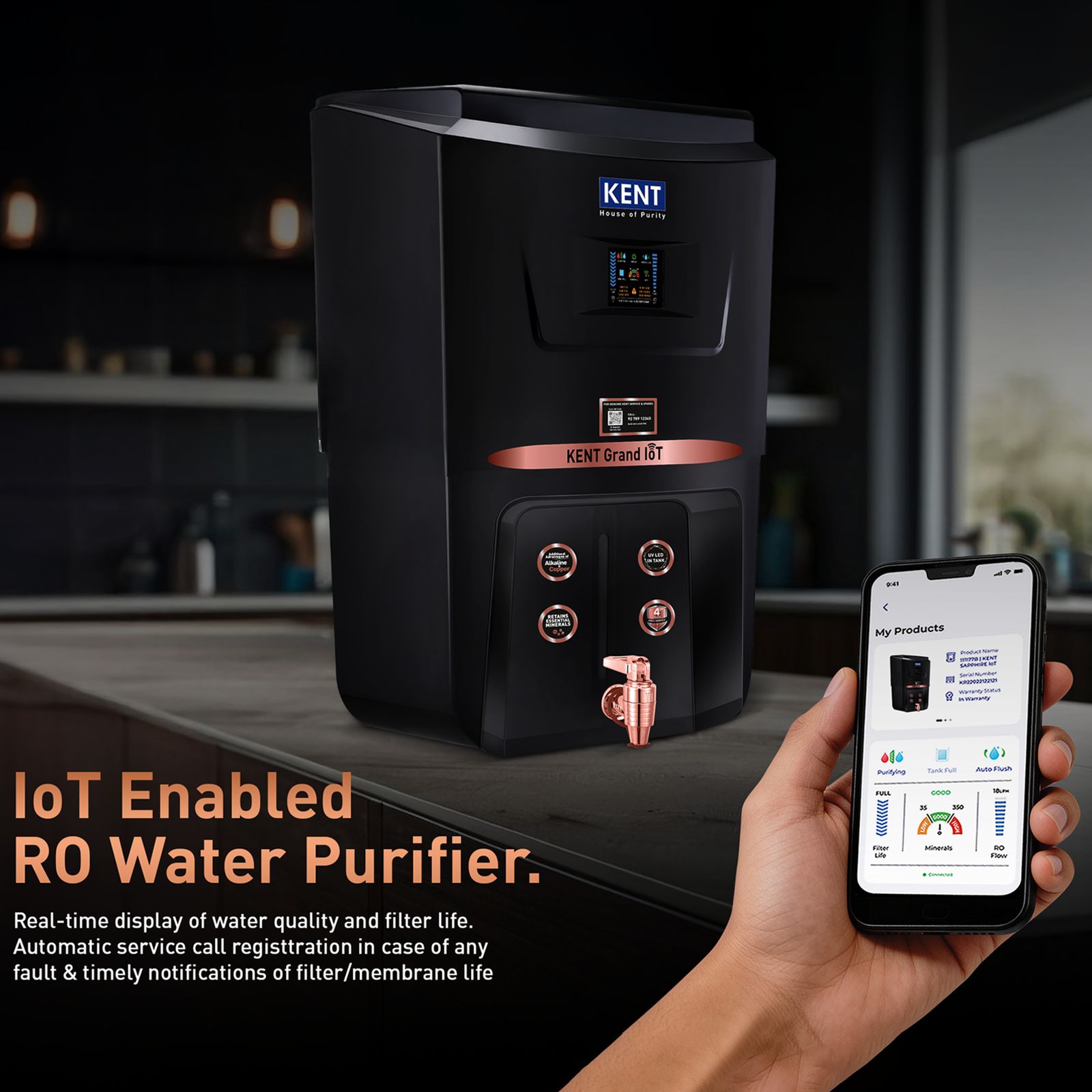 Kent Grand 8L RO + UV + UF + Alkaline + Copper + TDS Control Water Purifier with IoT Technology (Black) Kent Grand 8L RO + UV + UF + Alkaline + Copper + TDS Control Water Purifier with IoT Technology (Black)_6