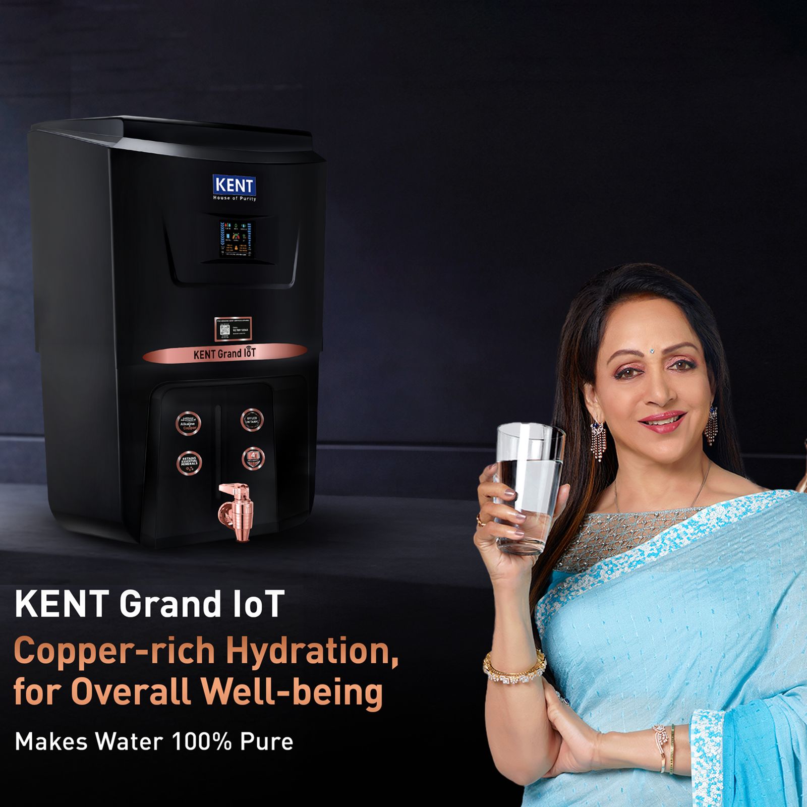 Kent Grand 8L RO + UV + UF + Alkaline + Copper + TDS Control Water Purifier with IoT Technology (Black) Kent Grand 8L RO + UV + UF + Alkaline + Copper + TDS Control Water Purifier with IoT Technology (Black)_8