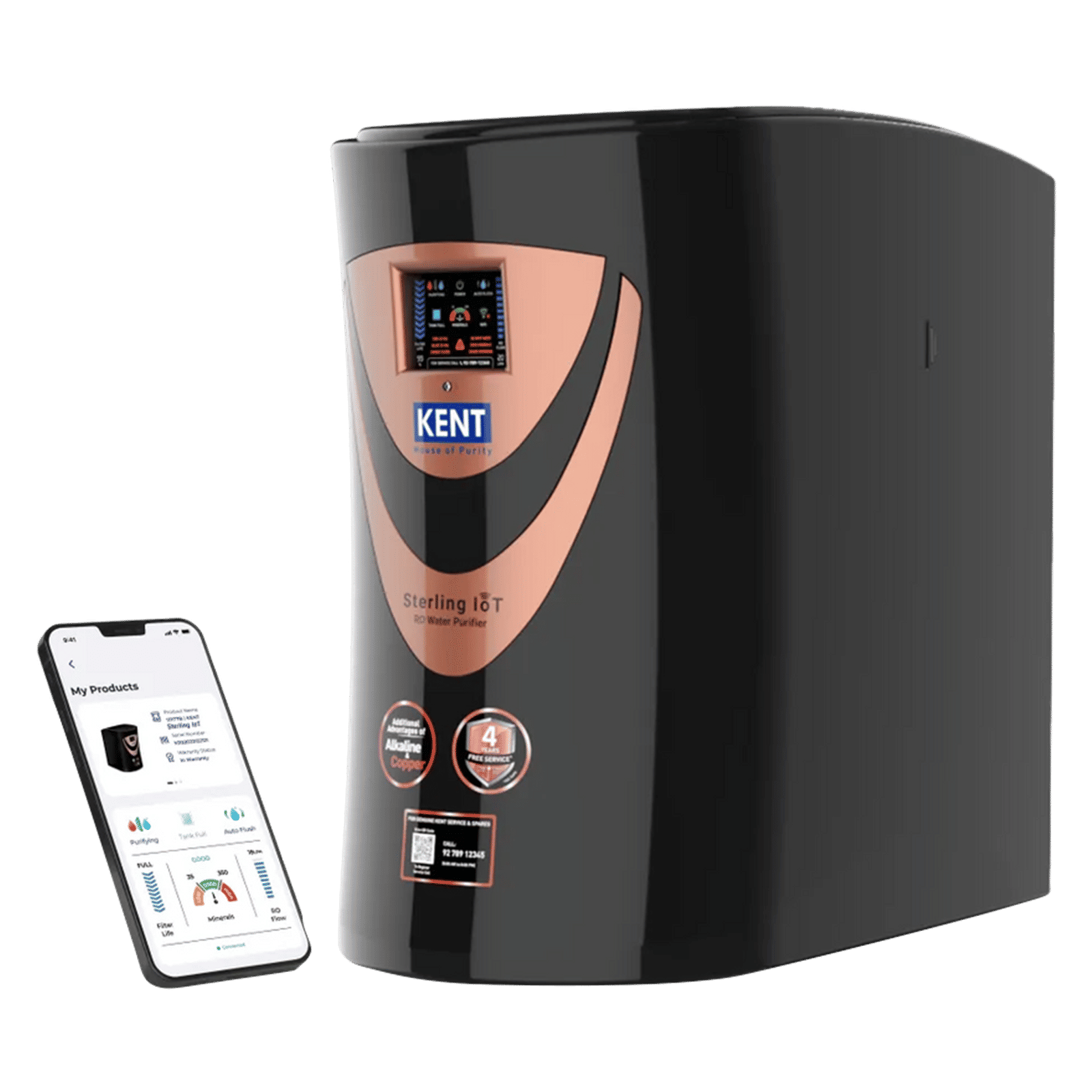 KENT Sterling 6L RO + UV + UF + Alkaline + Copper + TDS Control Water Purifier with Real Time Display of Water Quality & Filter Life (Black) KENT Sterling 6L RO + UV + UF + Alkaline + Copper + TDS Control Water Purifier with Real Time Display of Water Quality & Filter Life (Black)_1