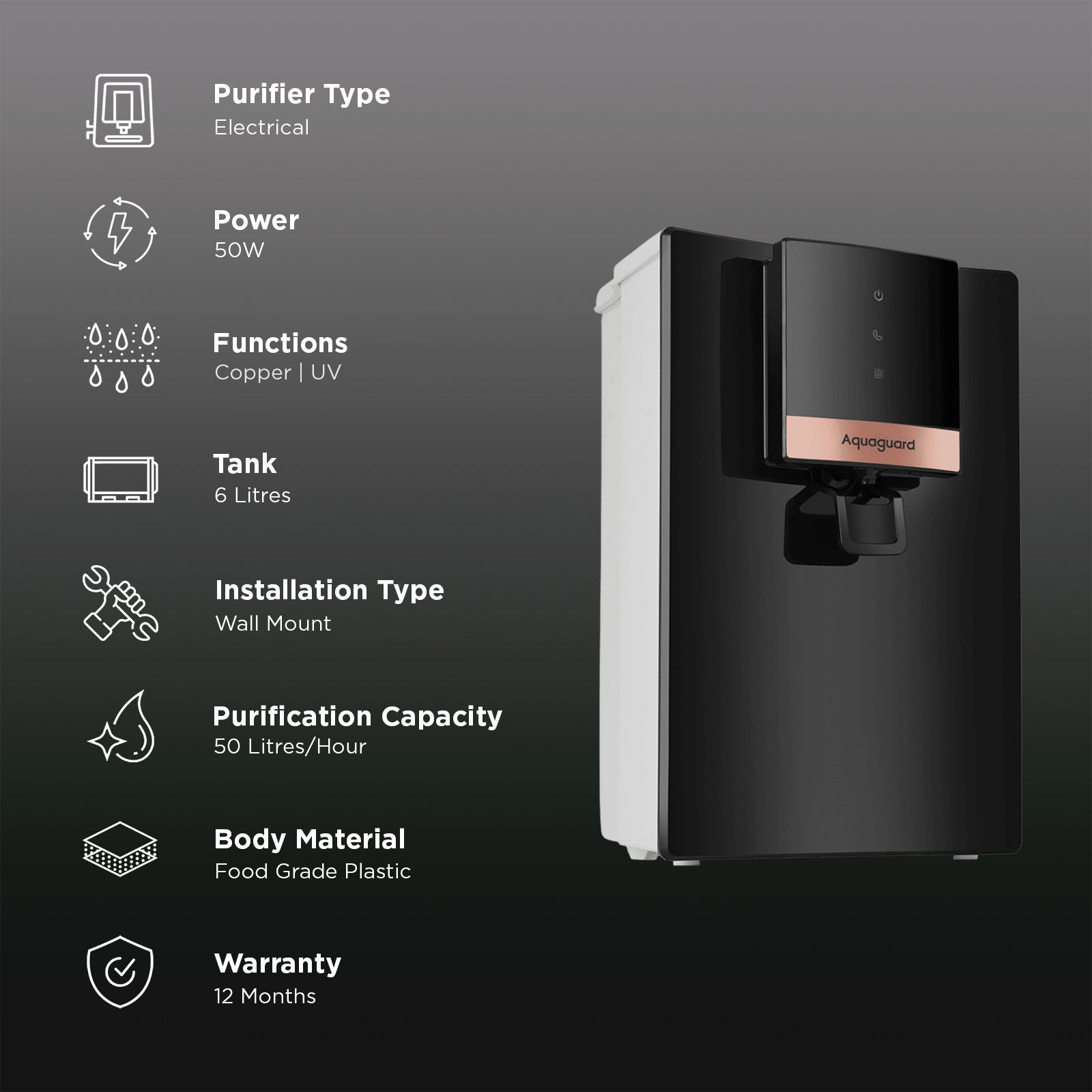 Aquaguard Enrich Neo 6L UV + Copper Water Purifier with 4-in-1 Active Copper Infusion Technology (Black) Aquaguard Enrich Neo 6L UV + Copper Water Purifier with 4-in-1 Active Copper Infusion Technology (Black)_3