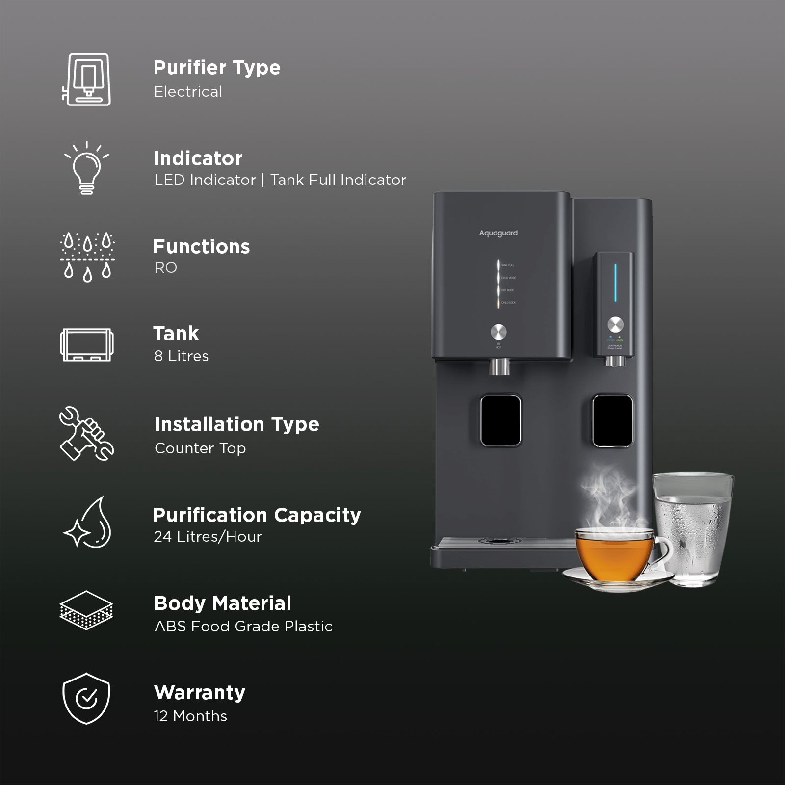 Aquaguard Aspire Arctic 8L RO Hot & Cold Water Purifier with Insta Chill Technology (Black)_3
