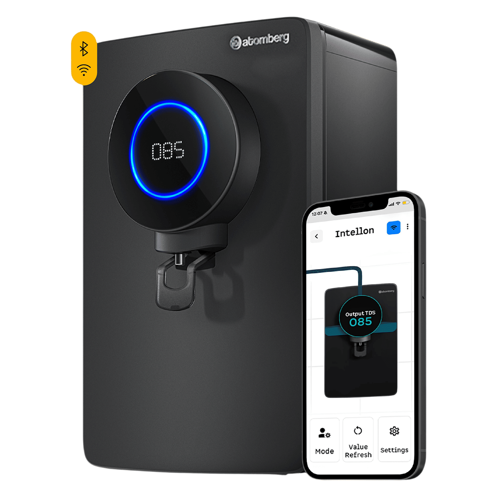 Atomberg Intellon 8L RO + UV + UF + TDS +  Alkaliser Water Purifier with Intelligent Filtration System (Midnight Black)_1