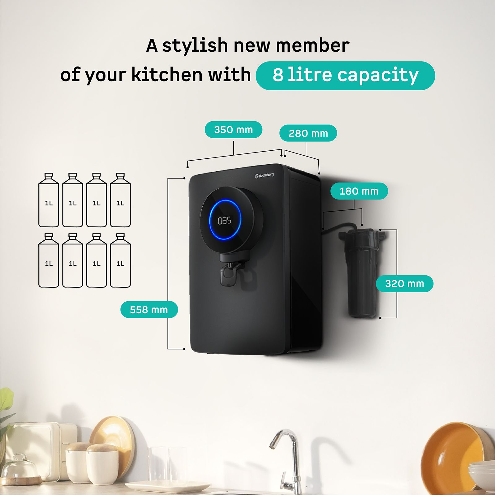 Atomberg Intellon 8L RO + UV + UF + TDS +  Alkaliser Water Purifier with Intelligent Filtration System (Midnight Black)_12