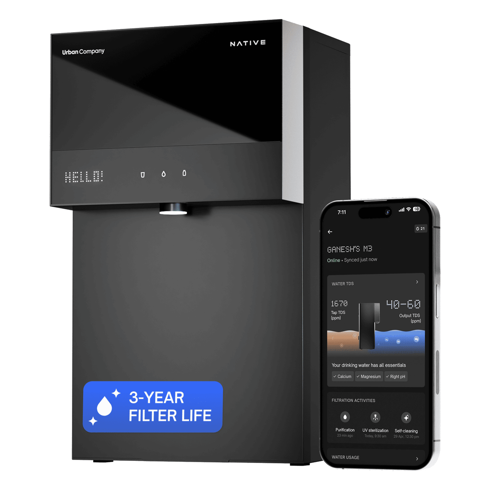 Native by UC M3 Pro 6L RO + UV + Alkaline + Mineraliser + Copper Water Purifier with Smart Rinse Technology (Black) Native by UC M3 Pro 6L RO + UV + Alkaline + Mineraliser + Copper Water Purifier with Smart Rinse Technology (Black)_1