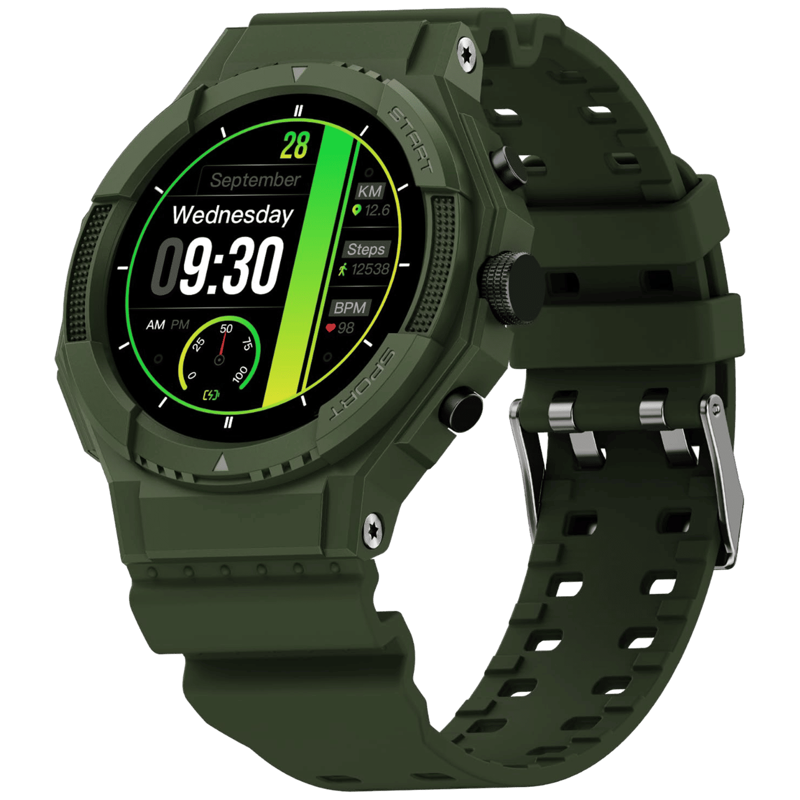 FIRE-BOLTT Quest Smartwatch with Bluetooth Calling (35.3mm HD Display, IP67 Water Resistant, Wildwood Green Strap)_1