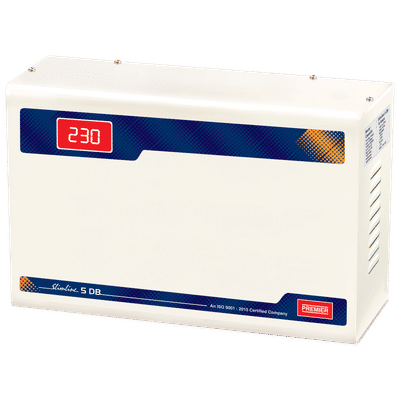 Premier Slimline Double Boost 15 Amps Voltage Stabilizer For 2T Air Conditioner (145 - 270 V, Digital Display, 5KVA, White)