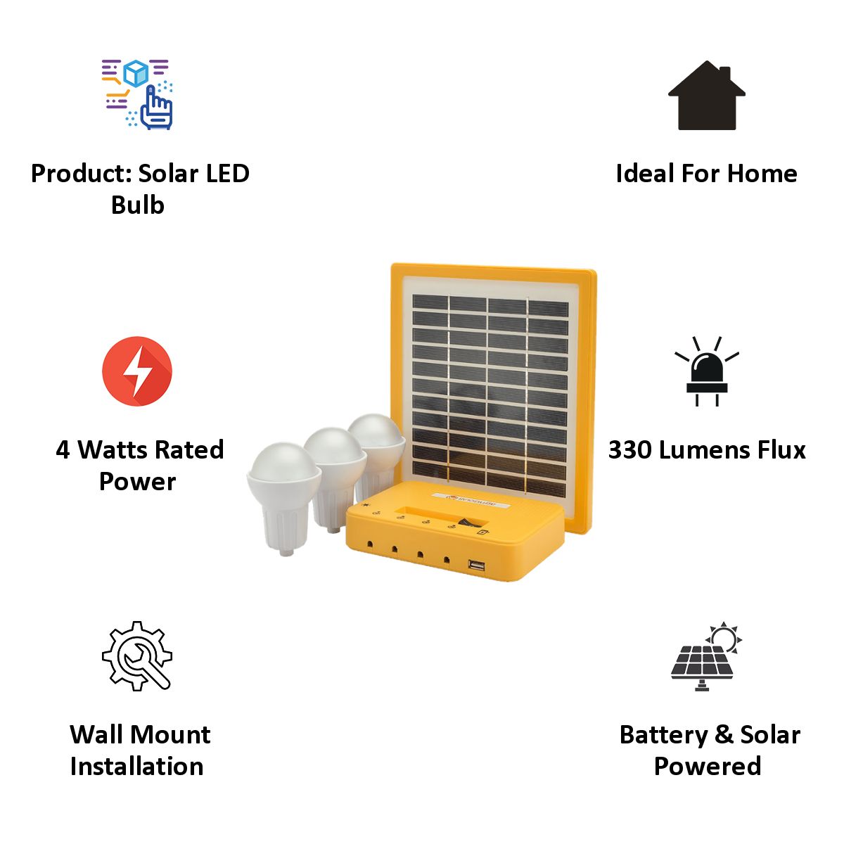 Agni Solar Home Lighting Kit 3 4 Watts Solar LED Bulb (Poly Crystalline Solar Panel, AG-301, Yellow) Agni Solar Home Lighting Kit 3 4 Watts Solar LED Bulb (Poly Crystalline Solar Panel, AG-301, Yellow)_3