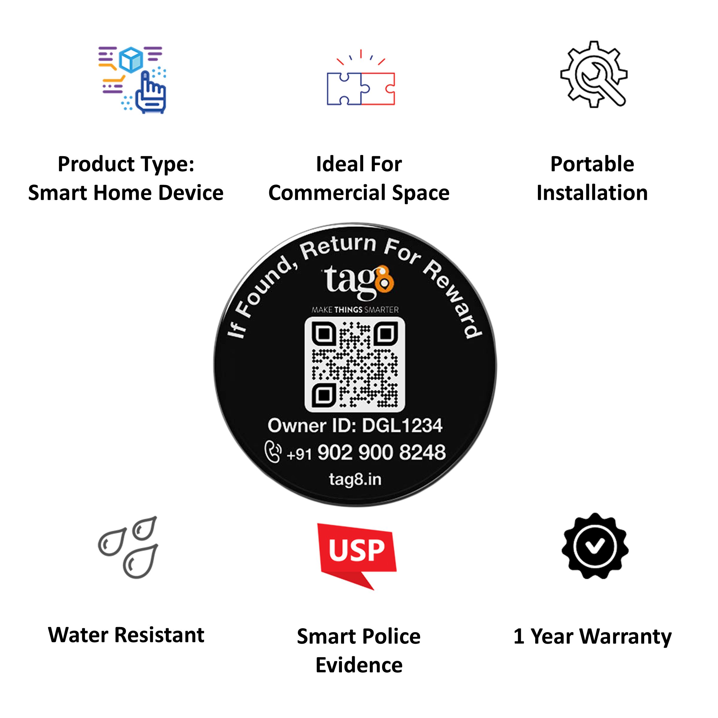 tag8 Digital Phone Recovery Tag (AI Enabled, 800020, Black) tag8 Digital Phone Recovery Tag (AI Enabled, 800020, Black)_4