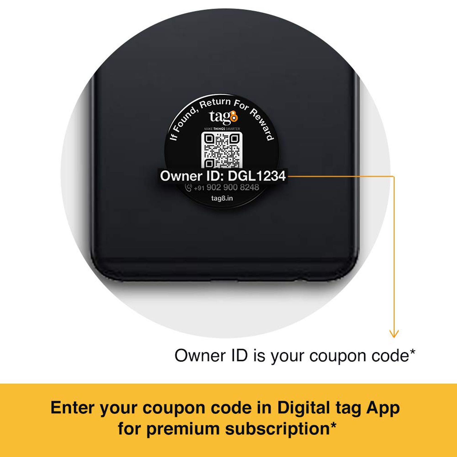tag8 Digital Phone Recovery Tag (AI Enabled, 800020, Black) tag8 Digital Phone Recovery Tag (AI Enabled, 800020, Black)_7